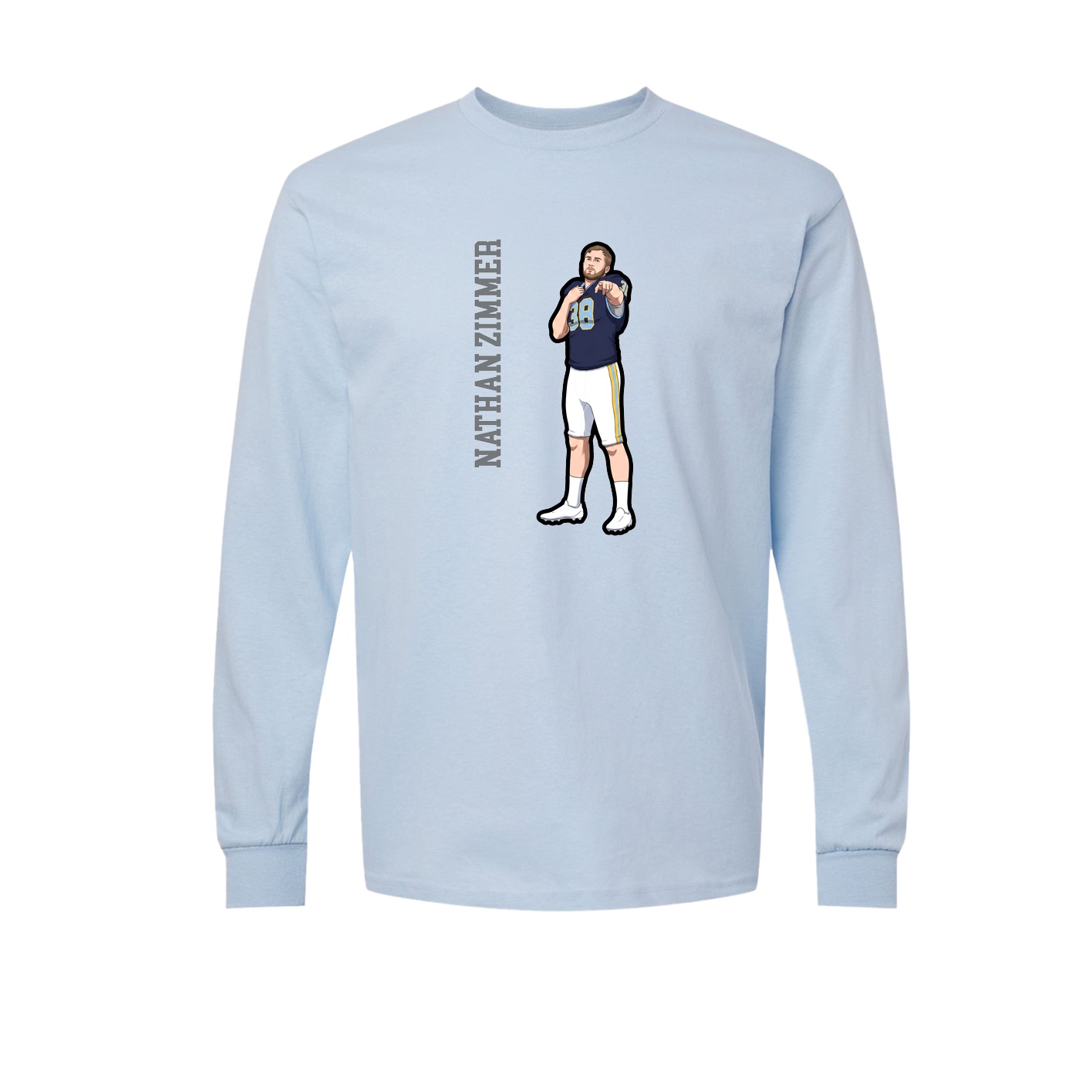 Long Sleeve Tee — Name Vertical in Light Blue