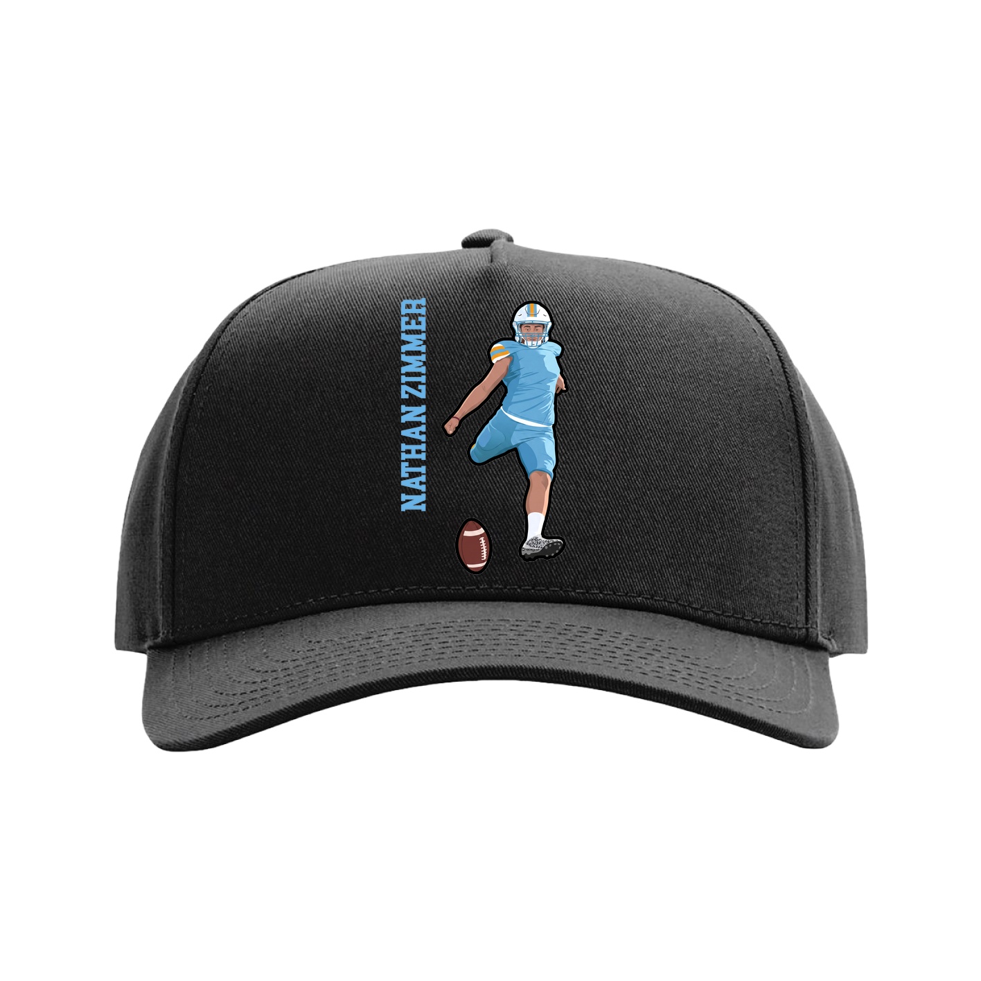 Full Fabric Five-Panel Champ Cap — Name Vertical in Black