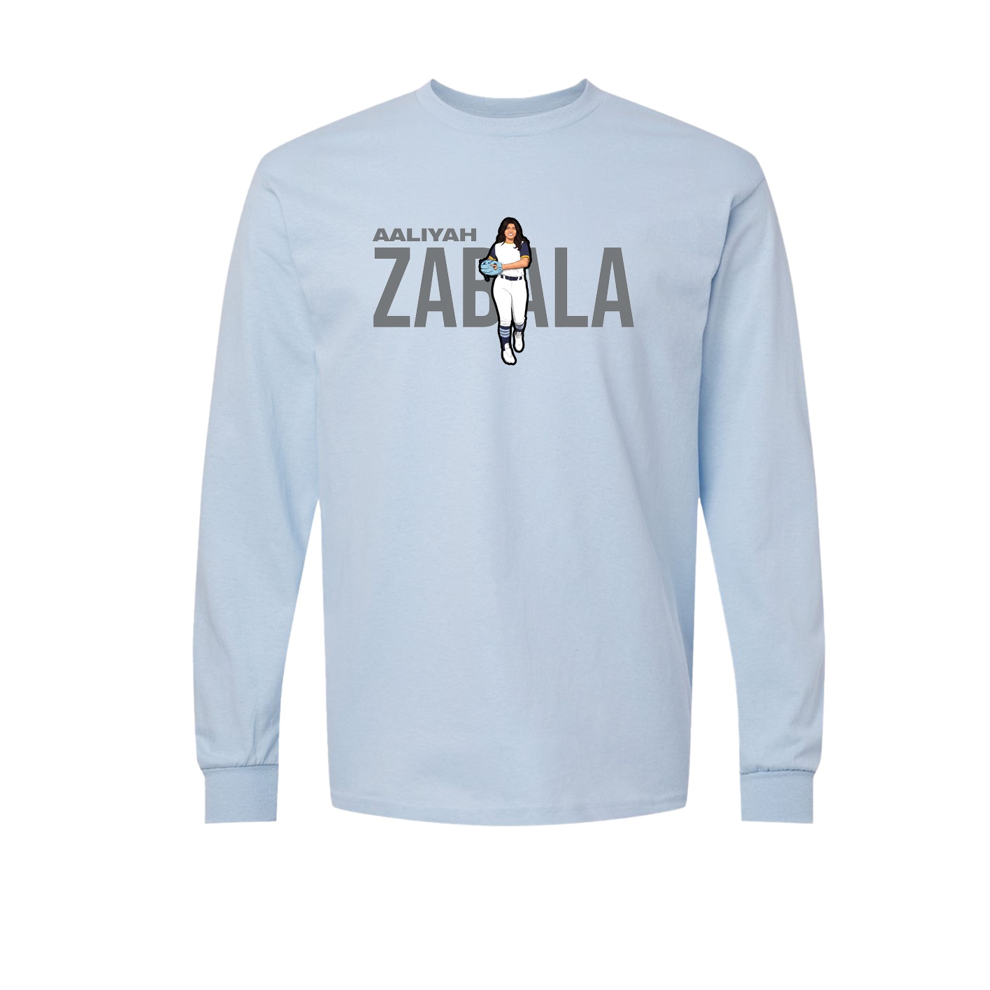 Long Sleeve Tee — Player Name in Light Blue