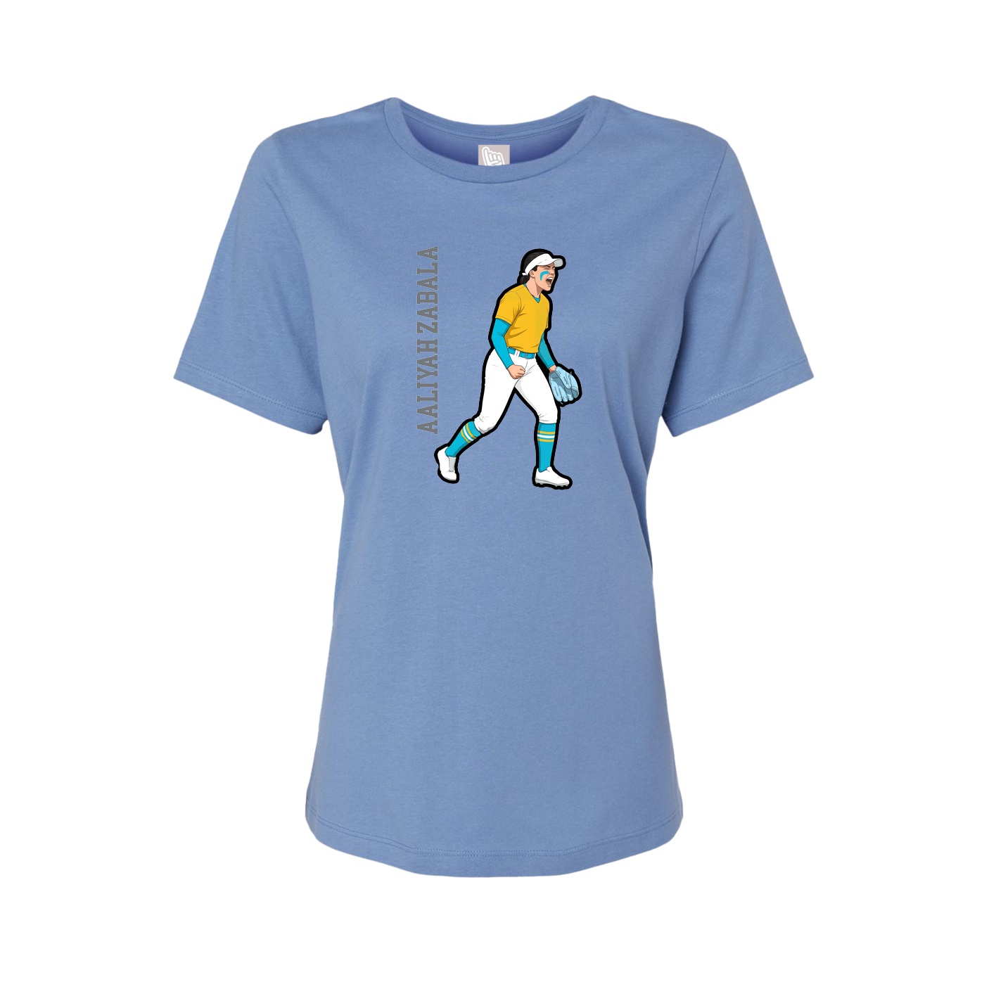 Fitted Women's Tee — Name Vertical in Powder Blue