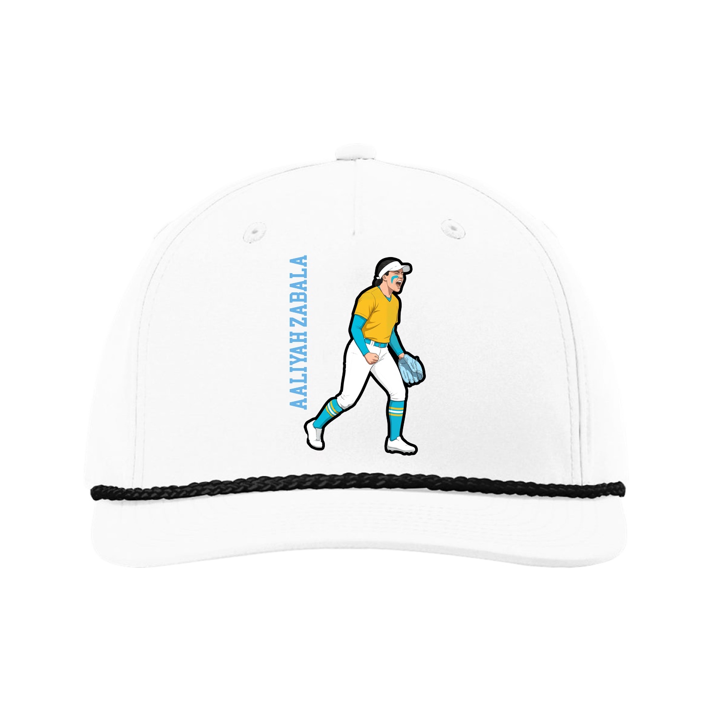 Five-Panel Classic Rope Cap — Name Vertical in White