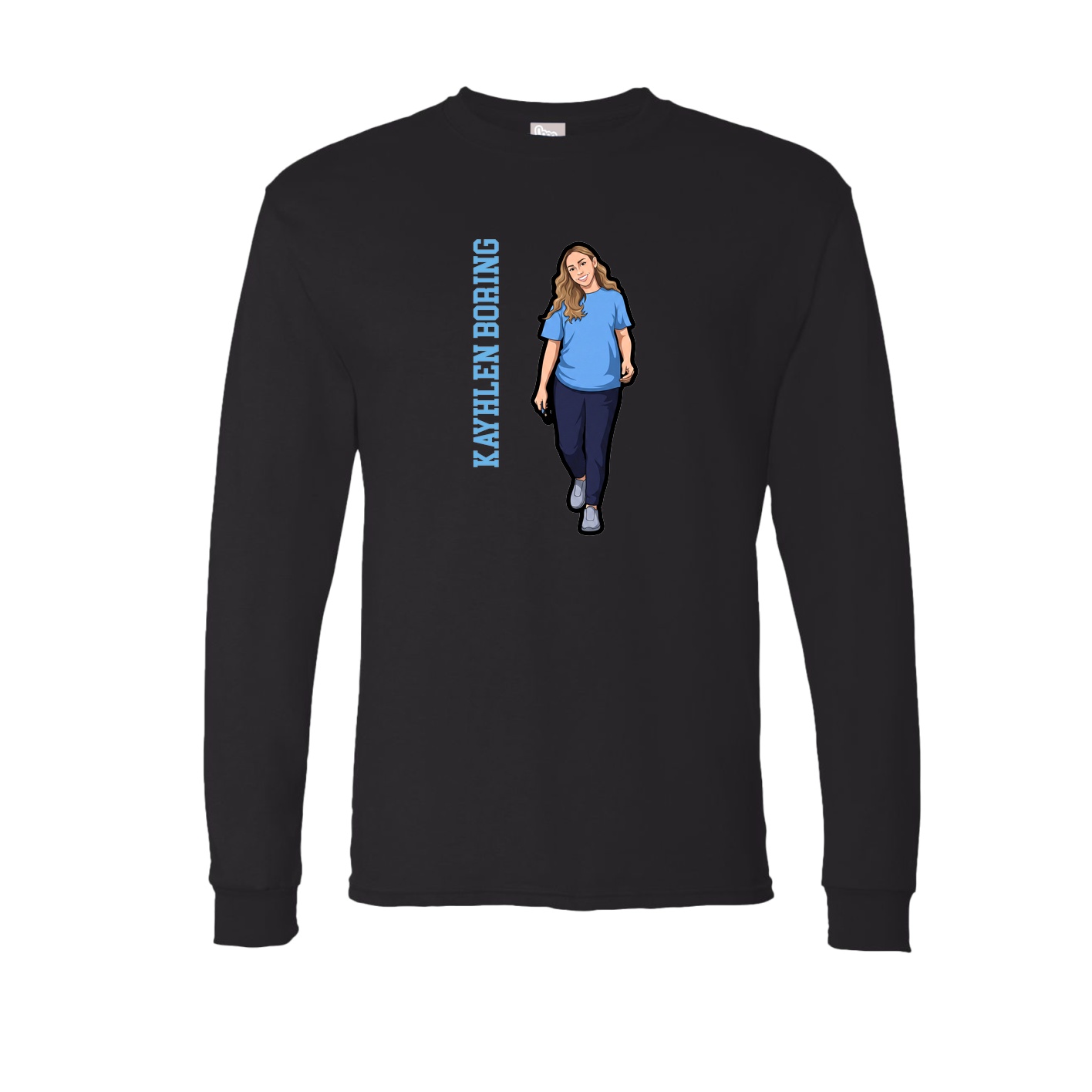 Long Sleeve Tee — Name Vertical in Black