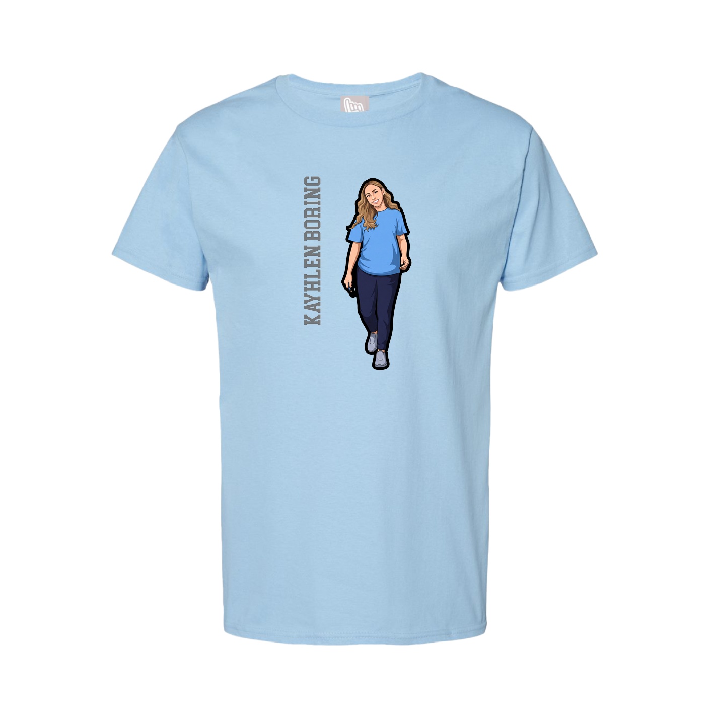 Youth Tee — Name Vertical in Light Blue