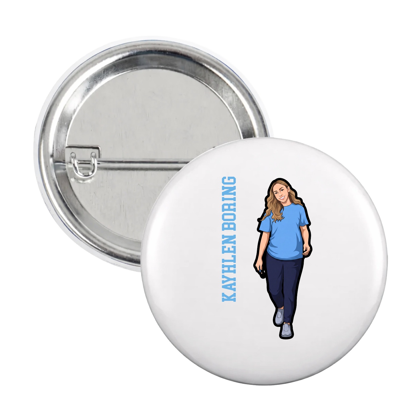 Game Day Button — Name Vertical in White