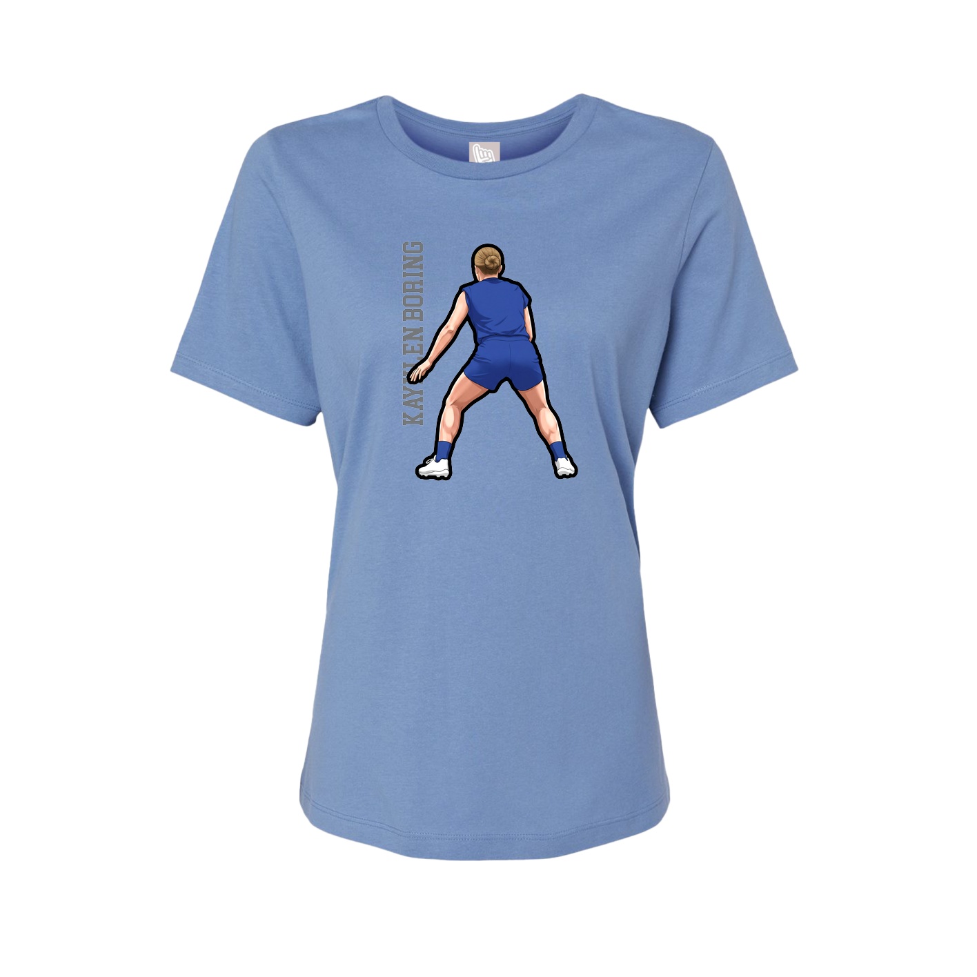 Fitted Women's Tee — Name Vertical in Powder Blue