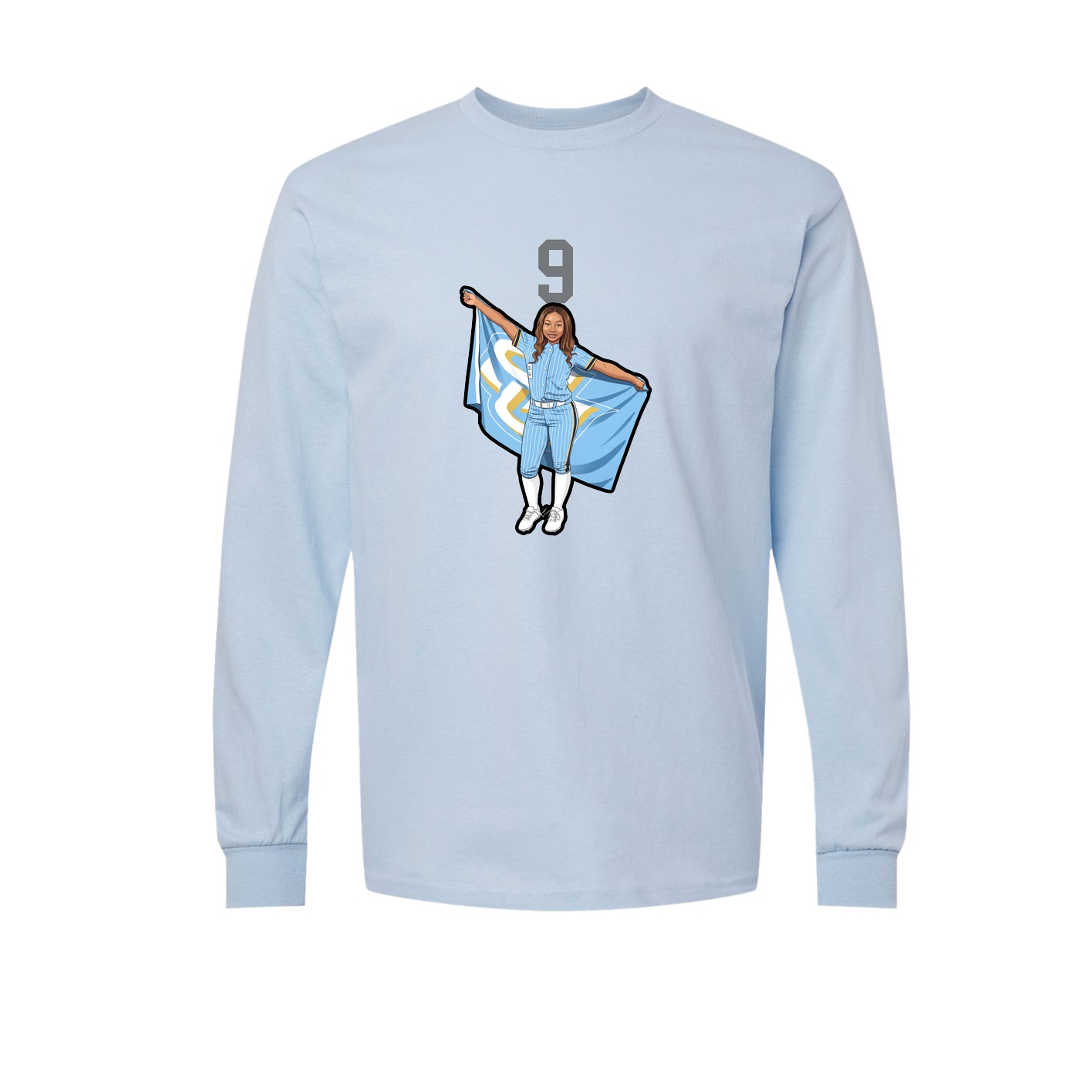 Long Sleeve Tee — Number Top in Light Blue