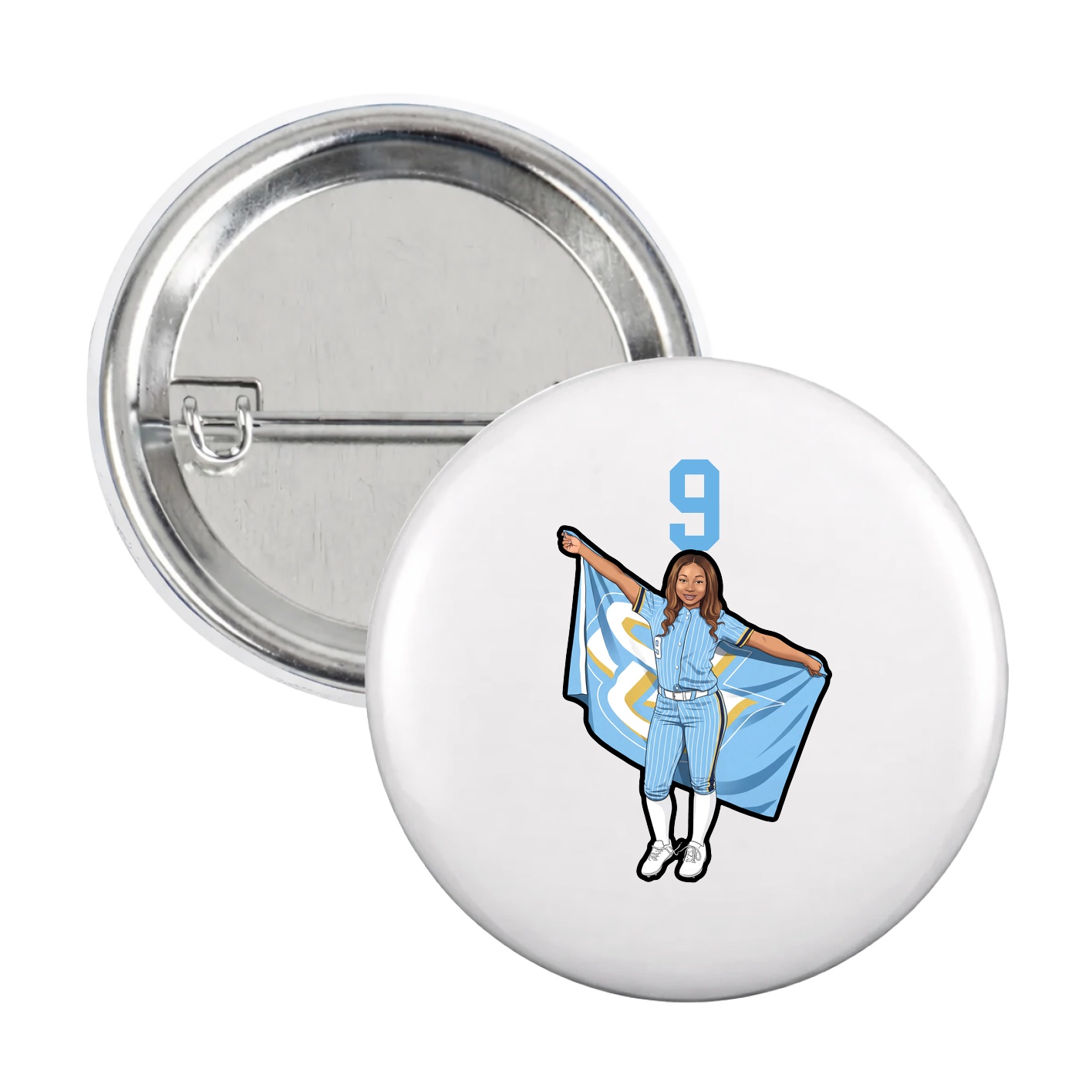 Game Day Button — Number Top in White