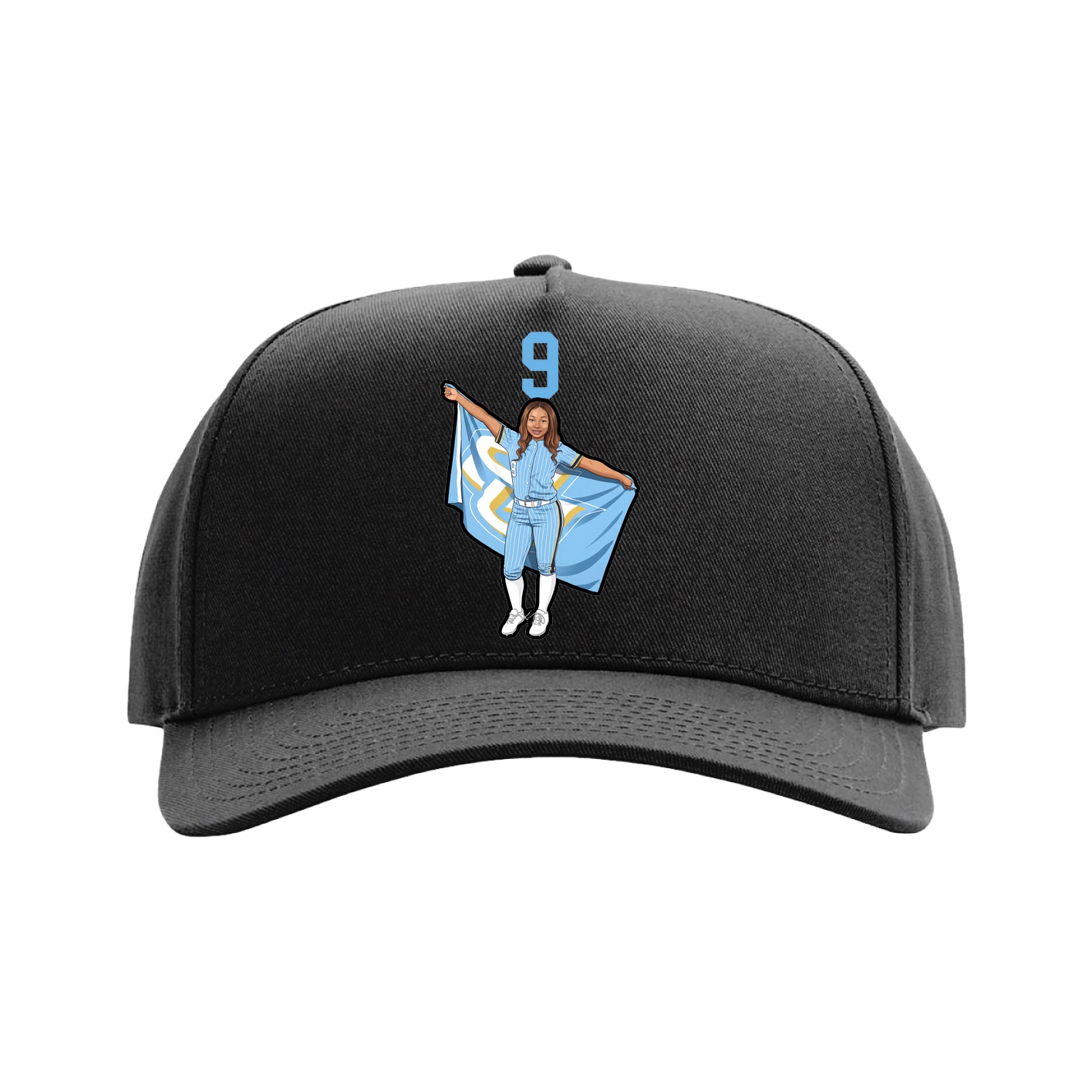 Full Fabric Five-Panel Champ Cap — Number Top in Black