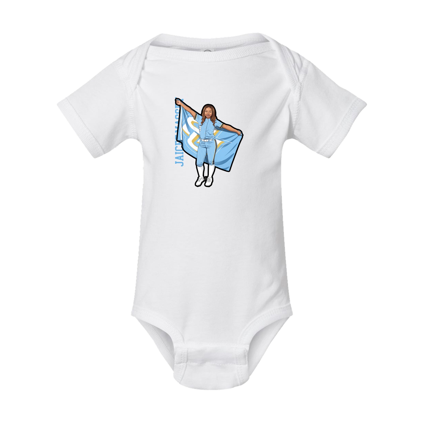 Baby Onesie — Name Vertical in White