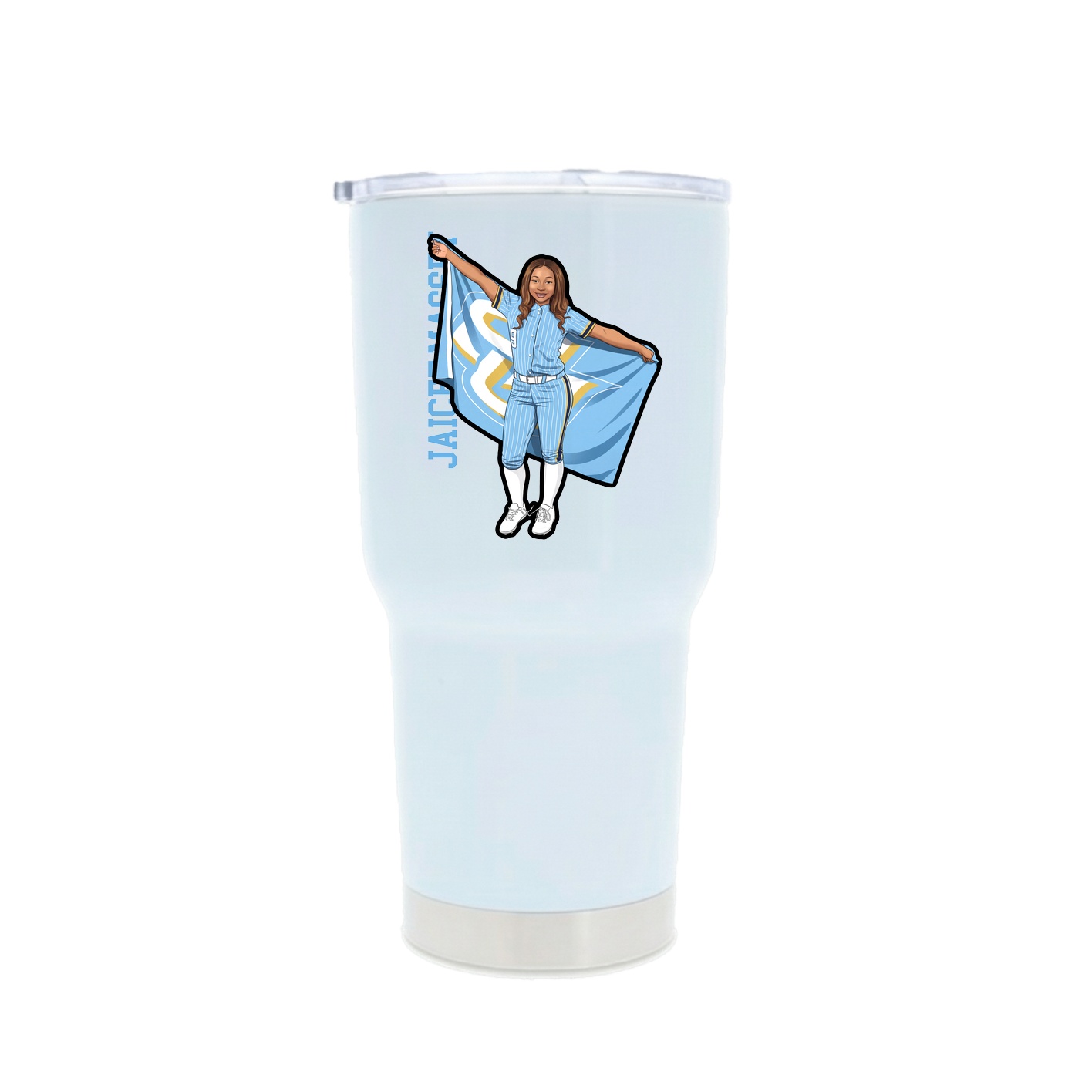 30oz Stainless Steel Tumbler — Name Vertical in White