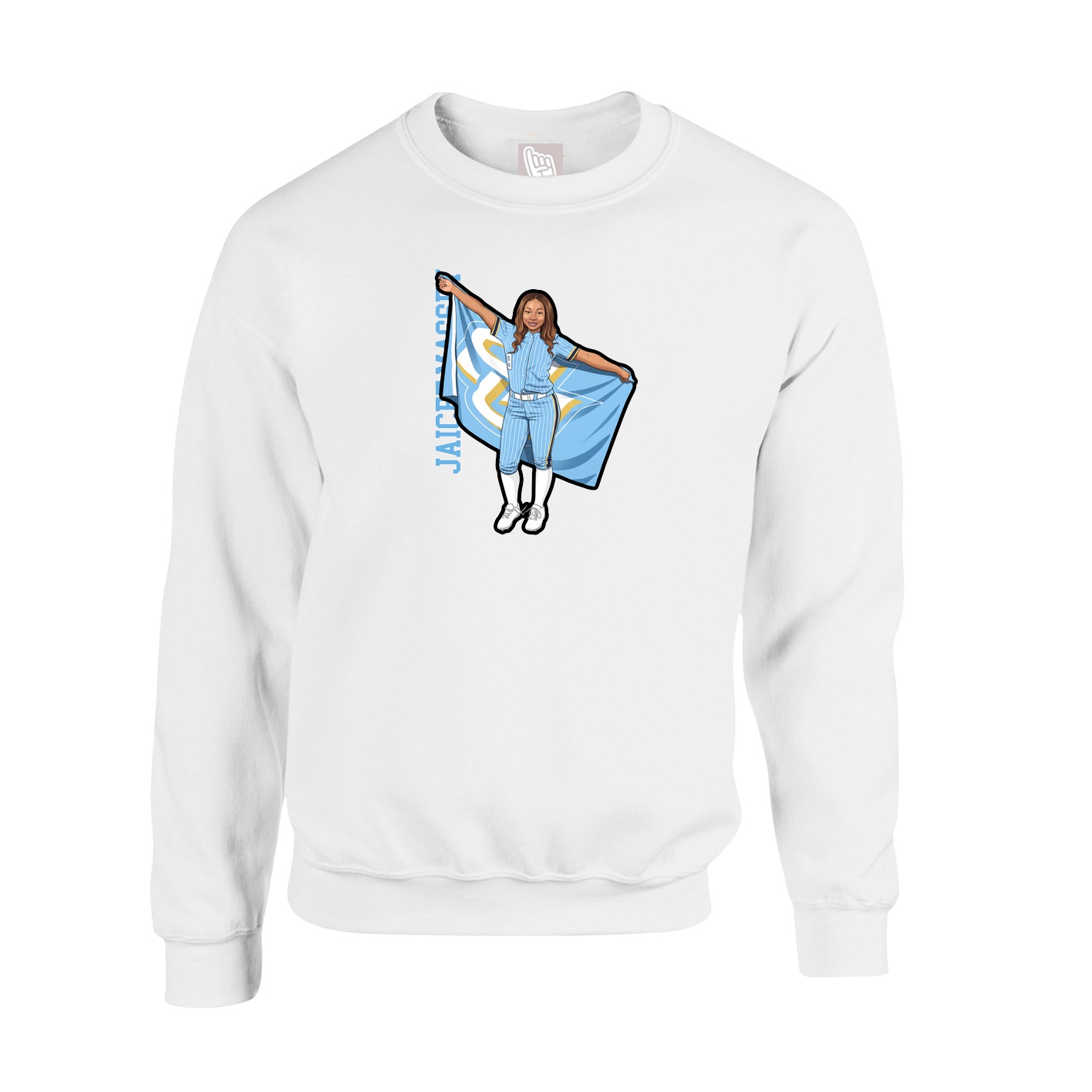 Fleece Crew — Name Vertical in White