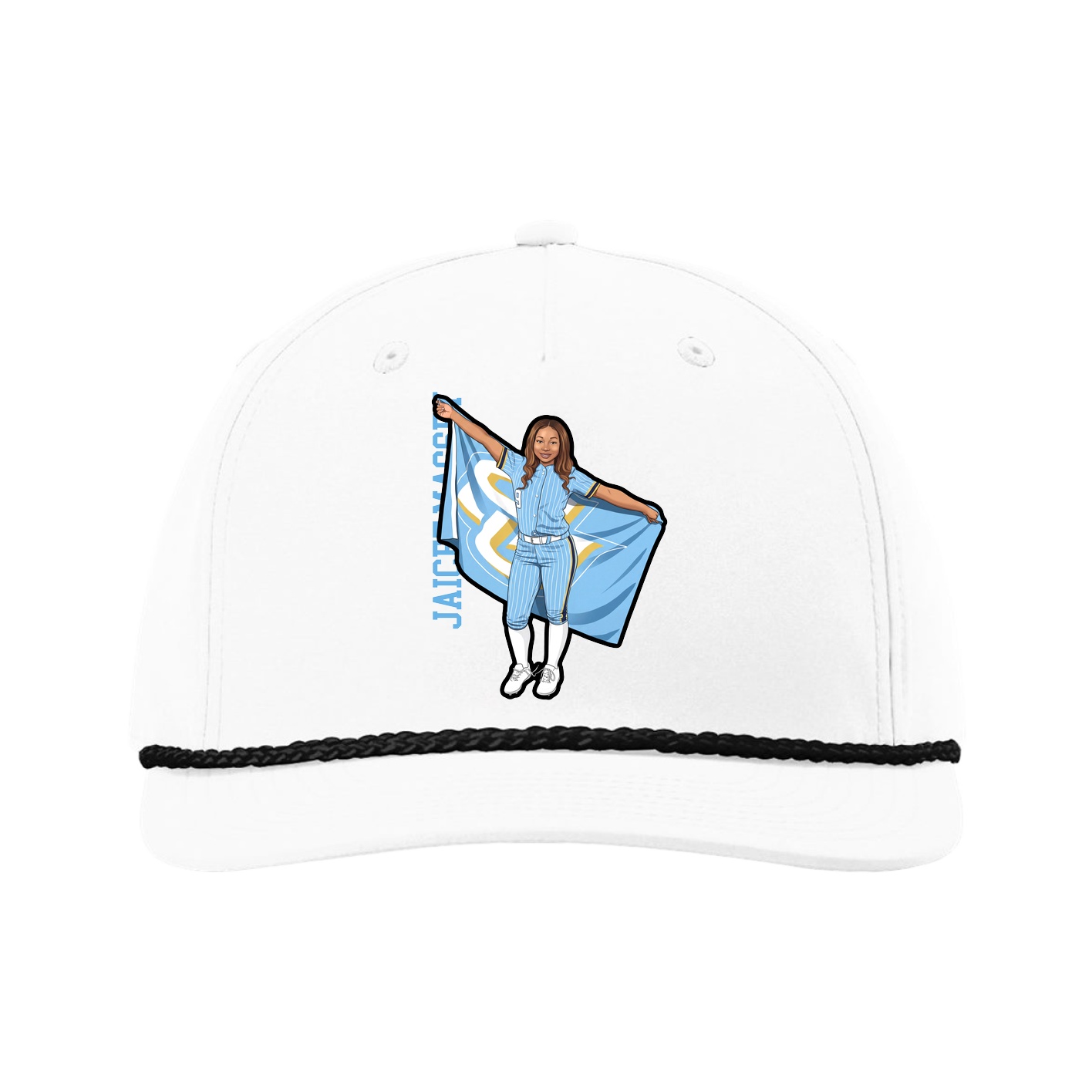 Five-Panel Classic Rope Cap — Name Vertical in White