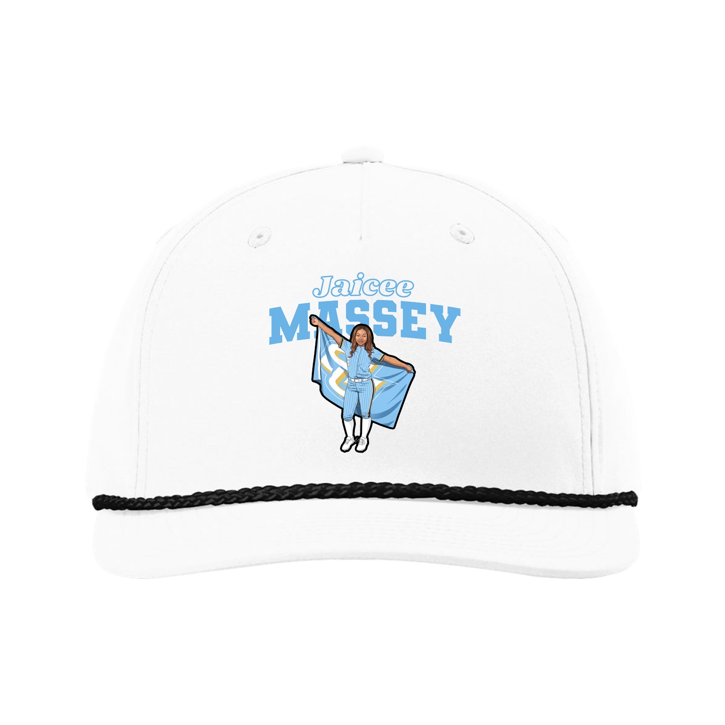 Five-Panel Classic Rope Cap — Name Arch in White