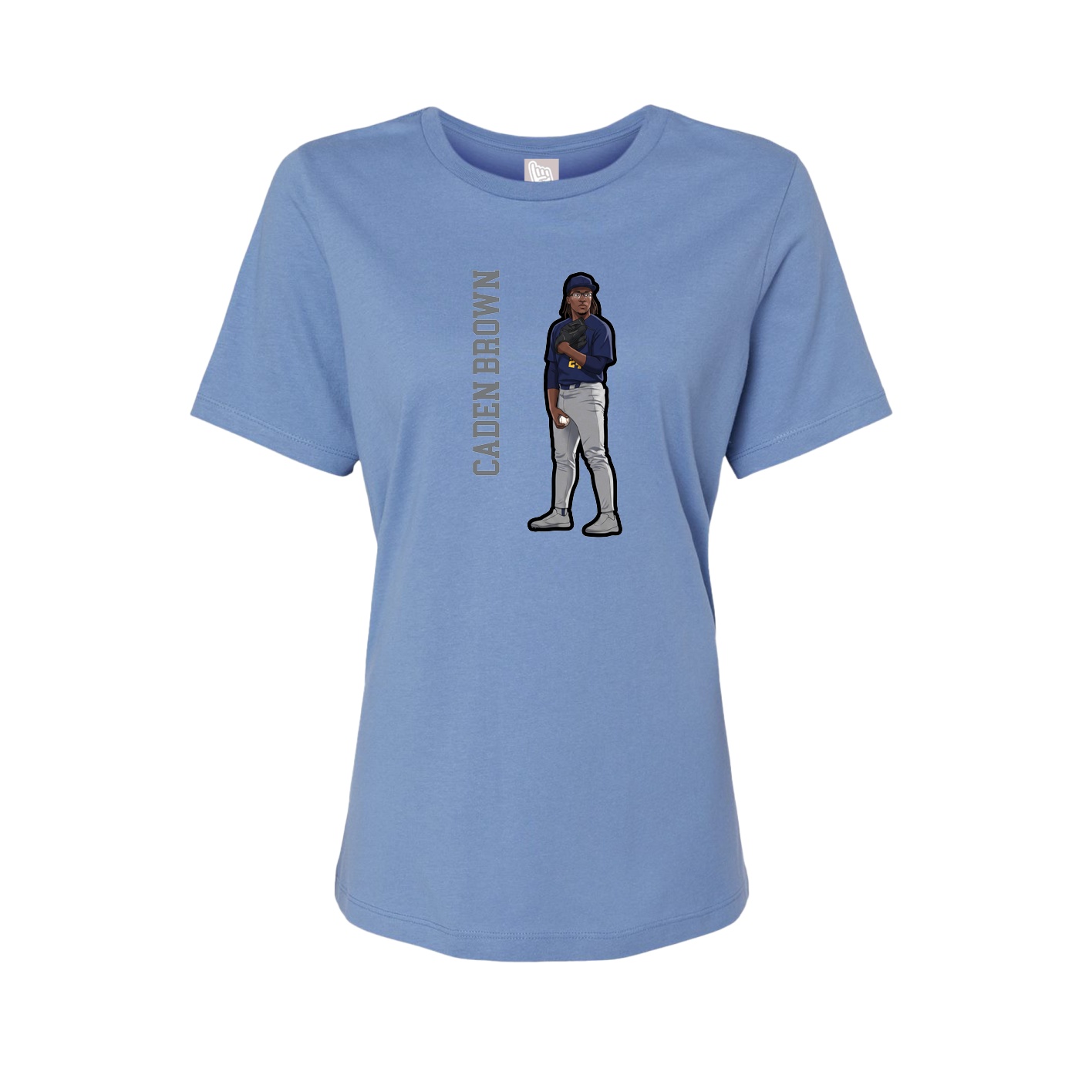 Fitted Women's Tee — Name Vertical in Powder Blue