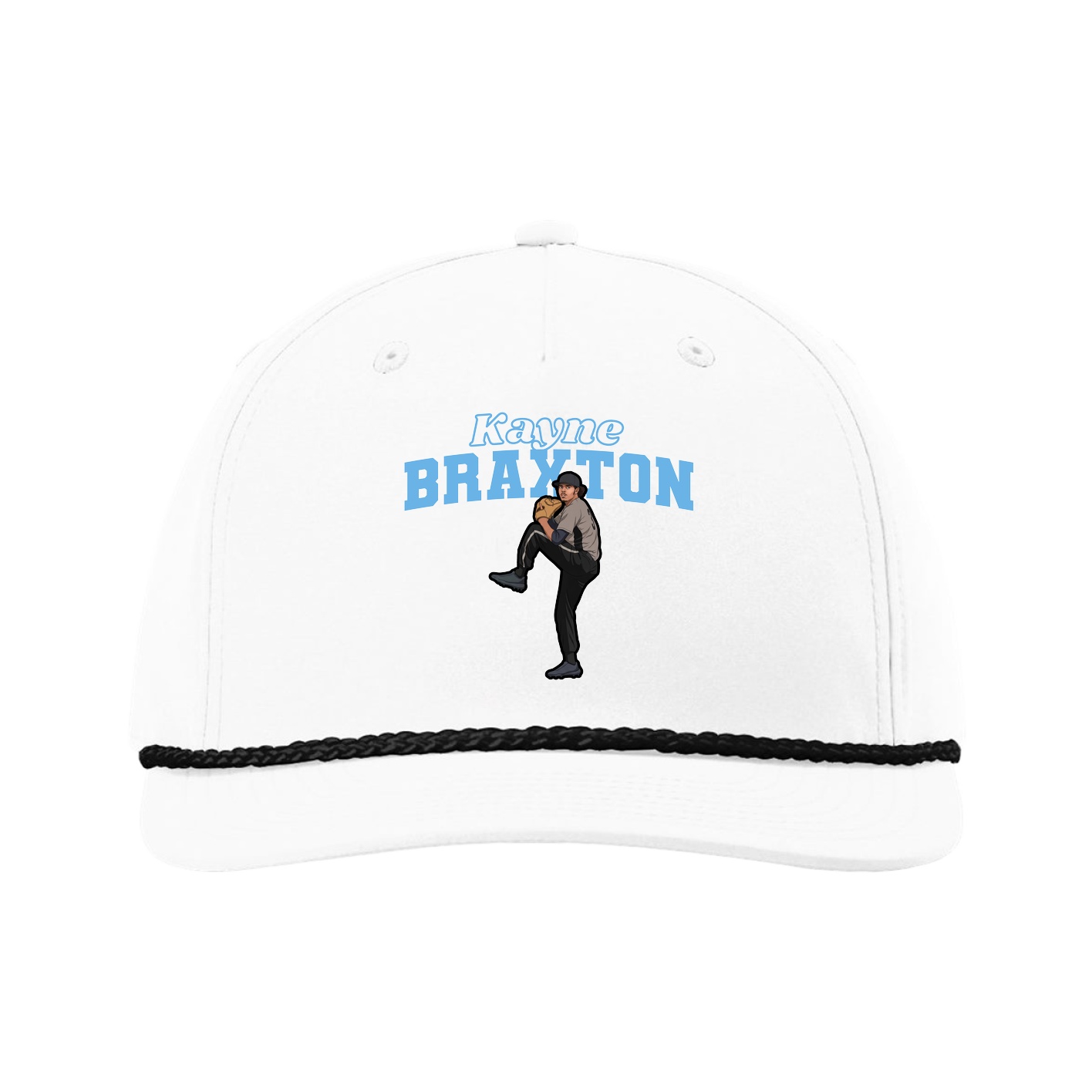 Five-Panel Classic Rope Cap — Name Arch in White