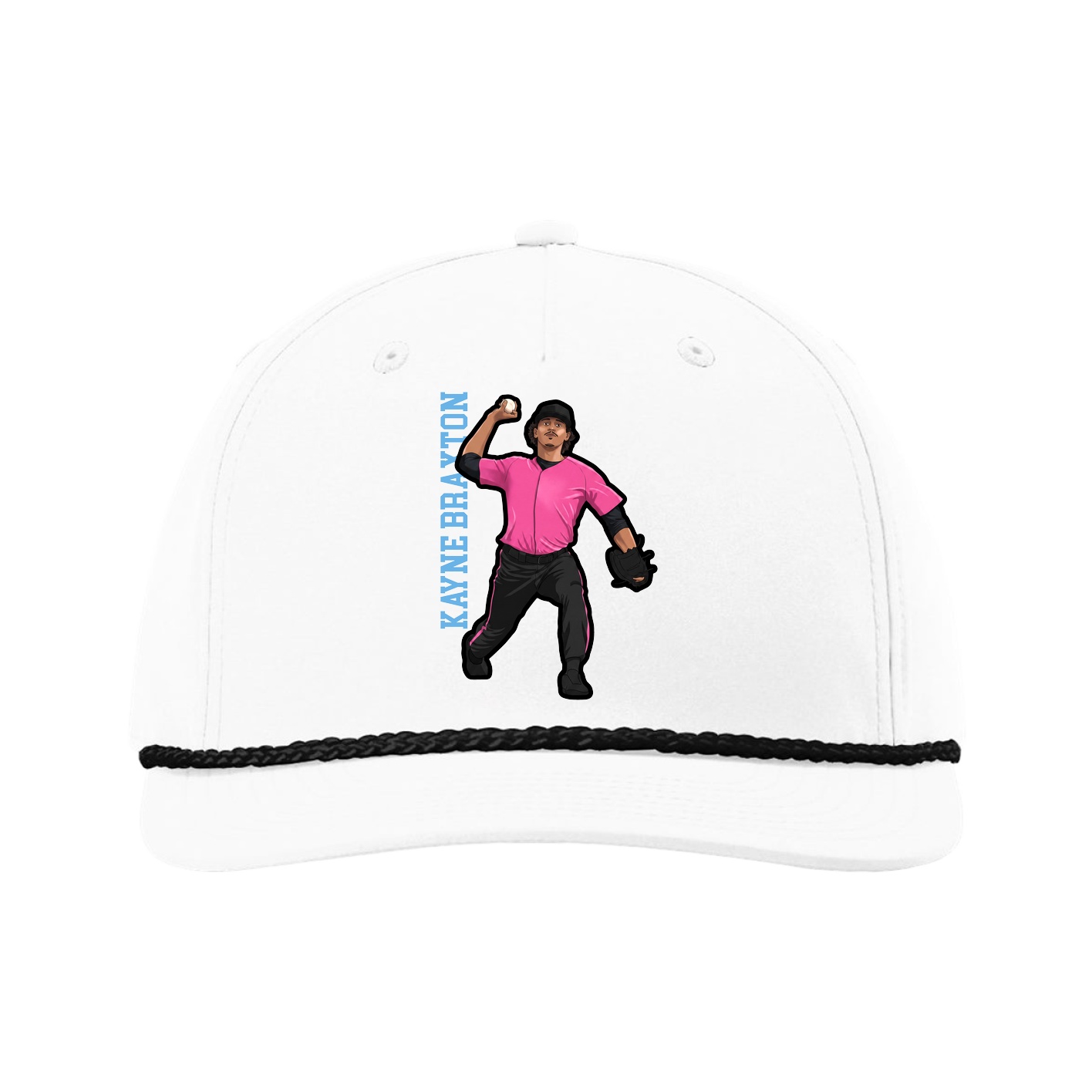 Five-Panel Classic Rope Cap — Name Vertical in White