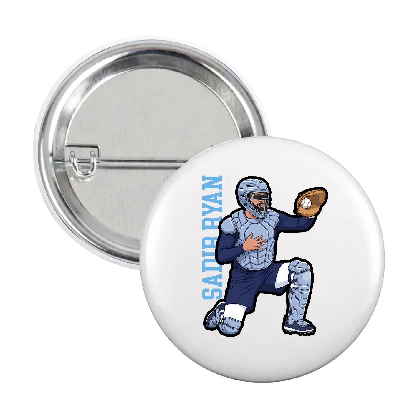 Game Day Button — Name Vertical in White