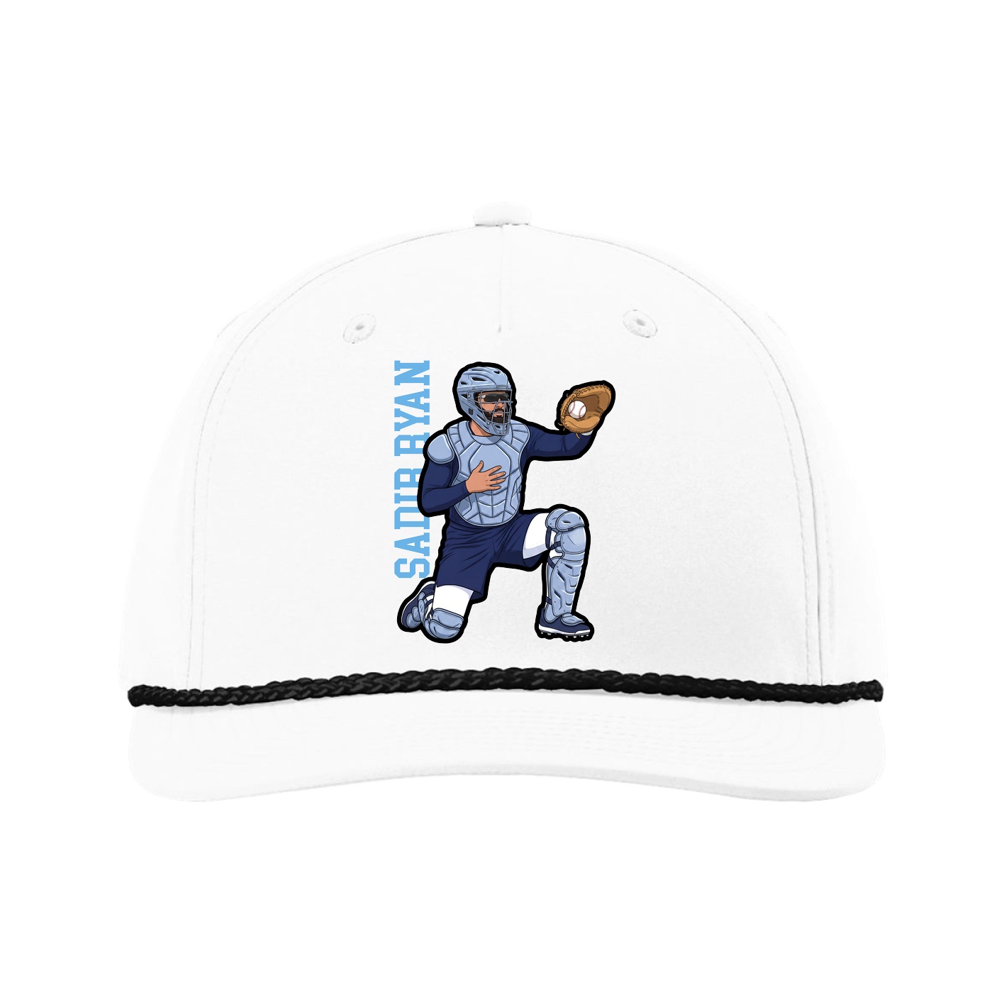 Five-Panel Classic Rope Cap — Name Vertical in White