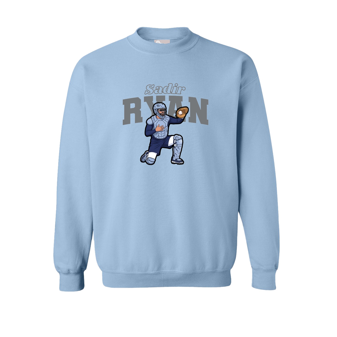 Fleece Crew — Name Arch in Light Blue
