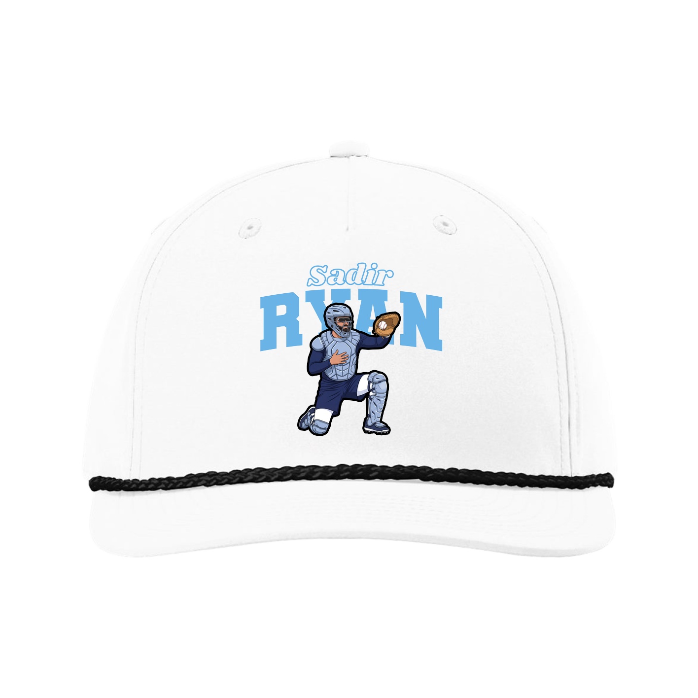 Five-Panel Classic Rope Cap — Name Arch in White