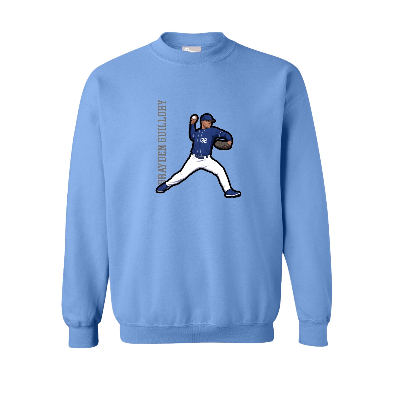 Fleece Crew — Name Vertical in Powder Blue