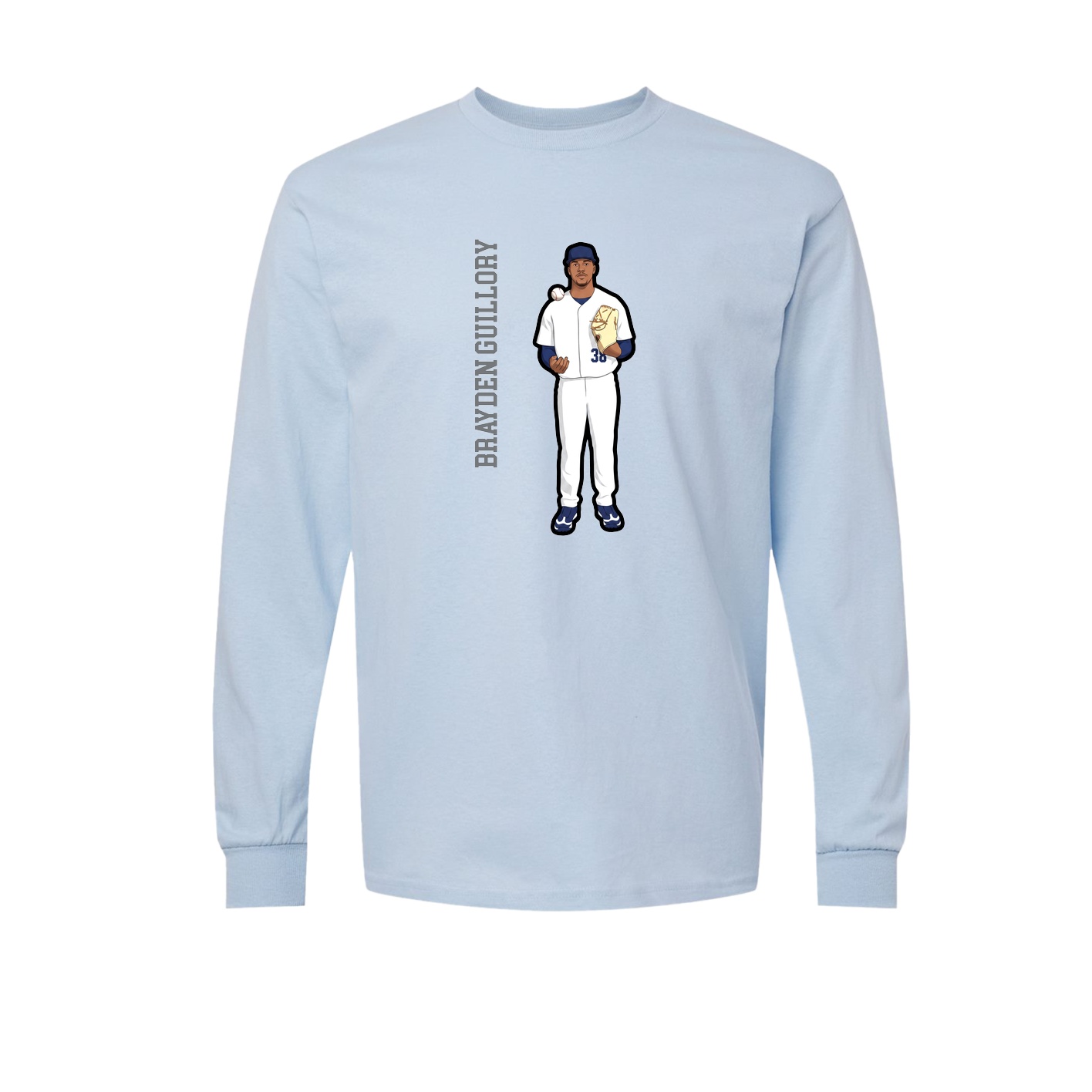 Long Sleeve Tee — Name Vertical in Light Blue