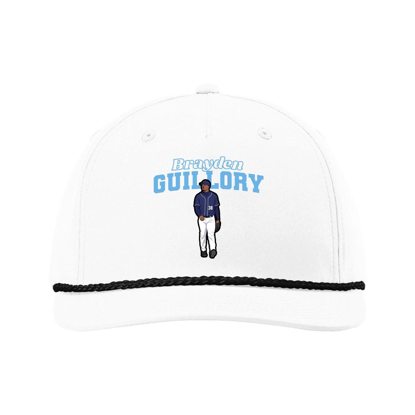 Five-Panel Classic Rope Cap — Name Arch in White