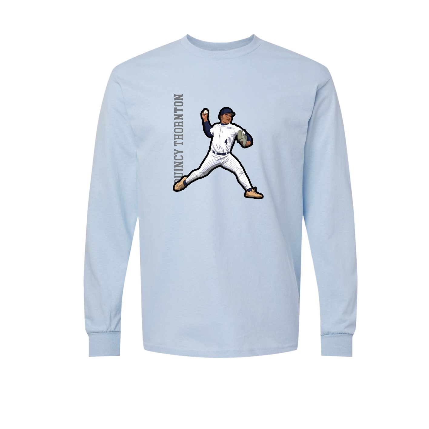 Long Sleeve Tee — Name Vertical in Light Blue