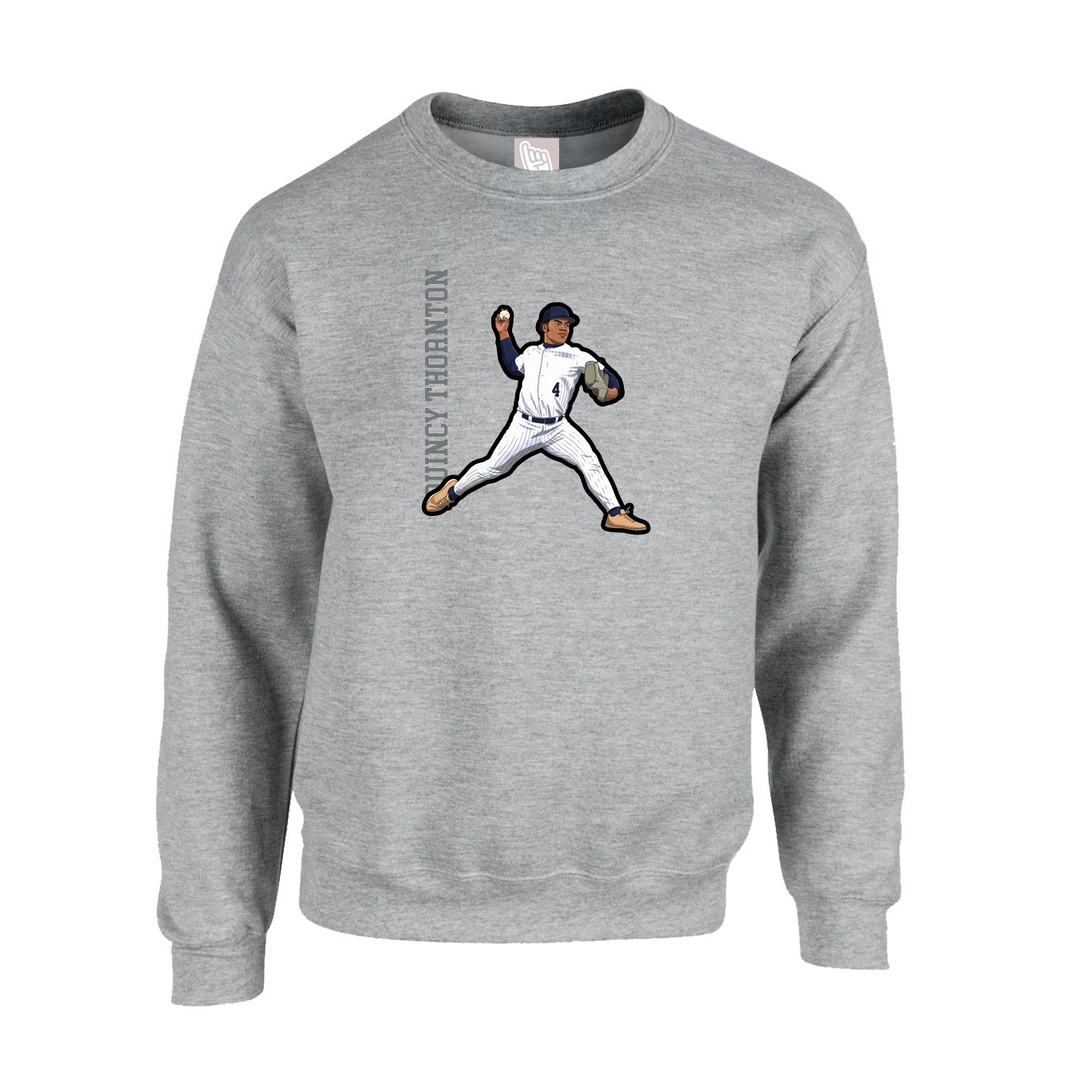 Fleece Crew — Name Vertical in Grey