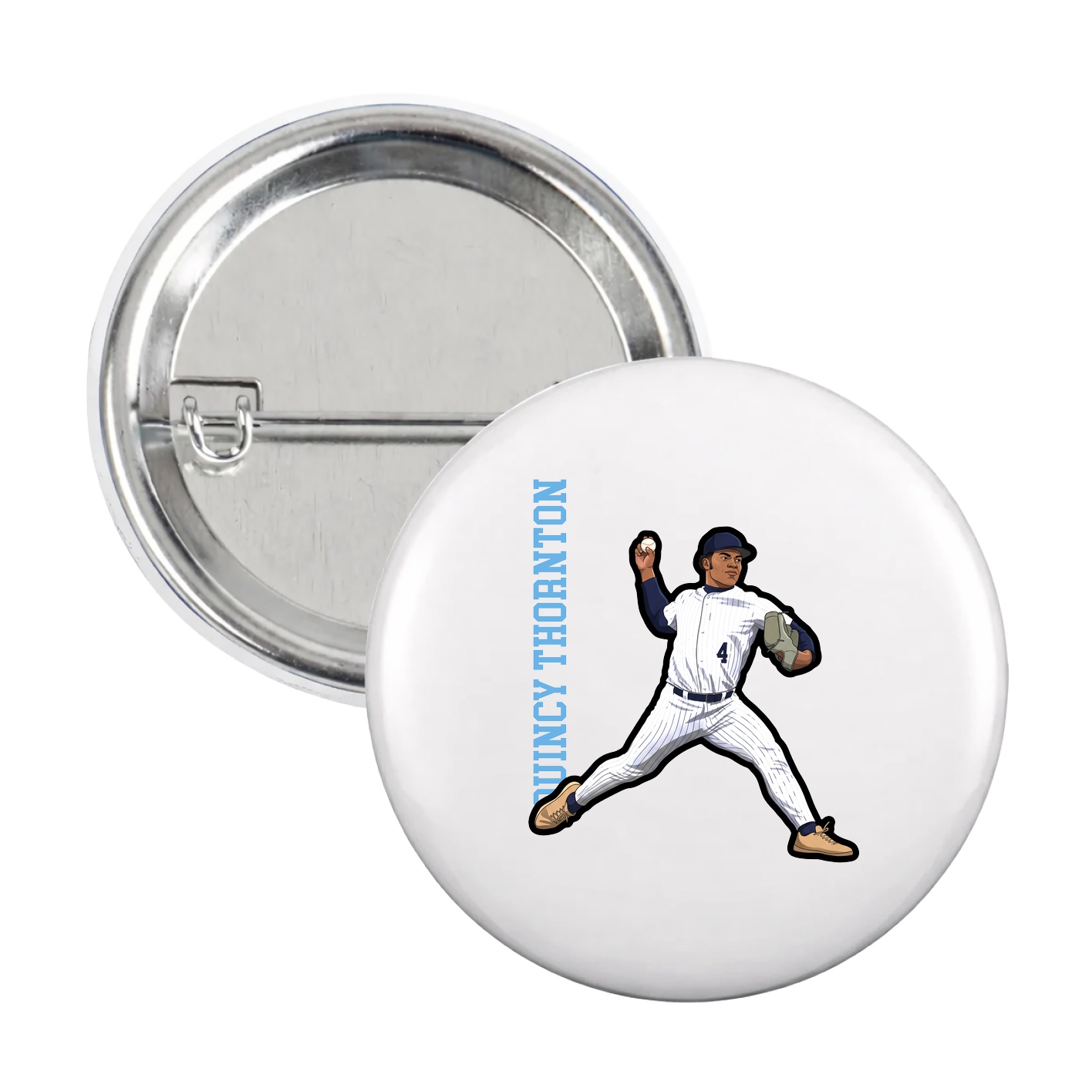 Game Day Button — Name Vertical in White