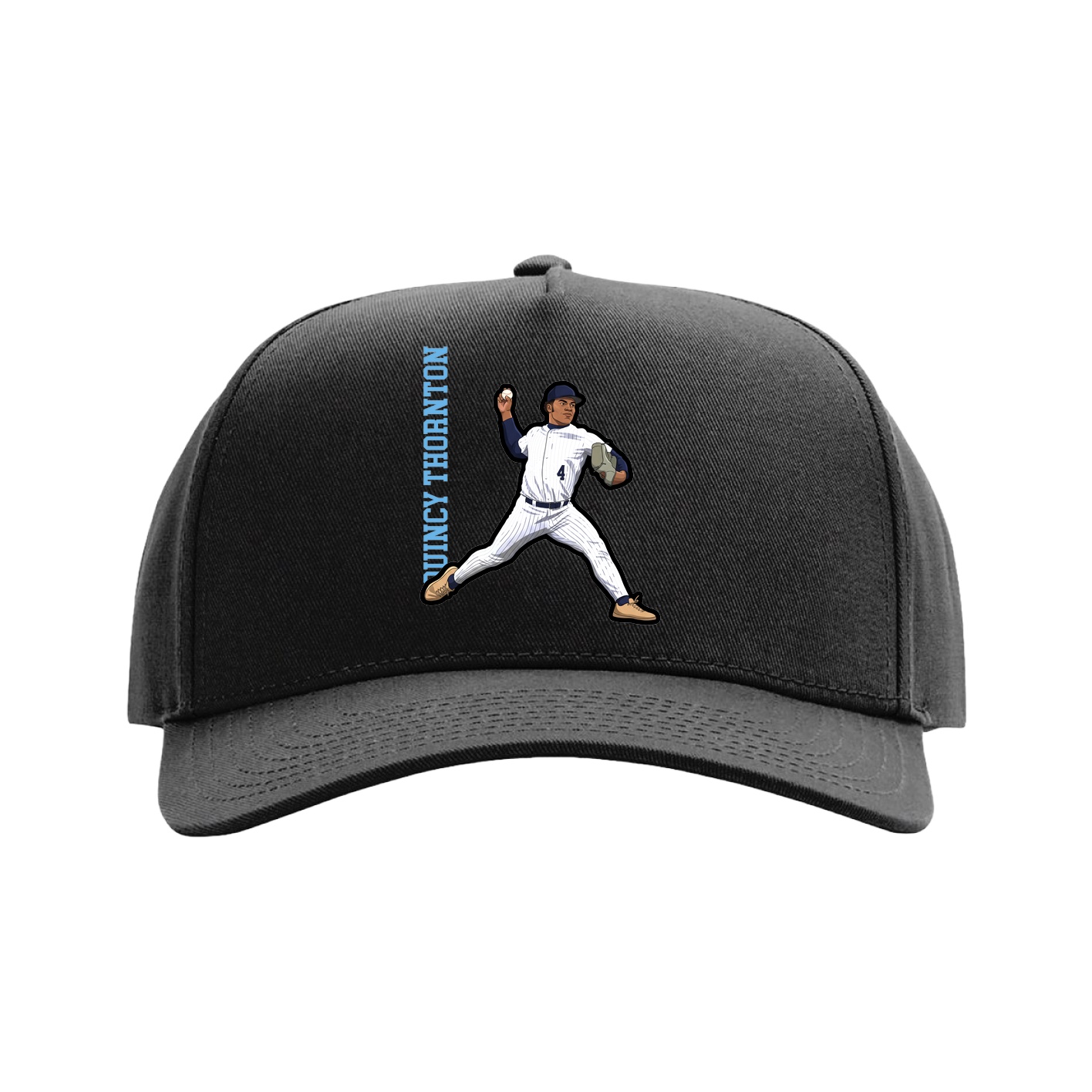 Full Fabric Five-Panel Champ Cap — Name Vertical in Black
