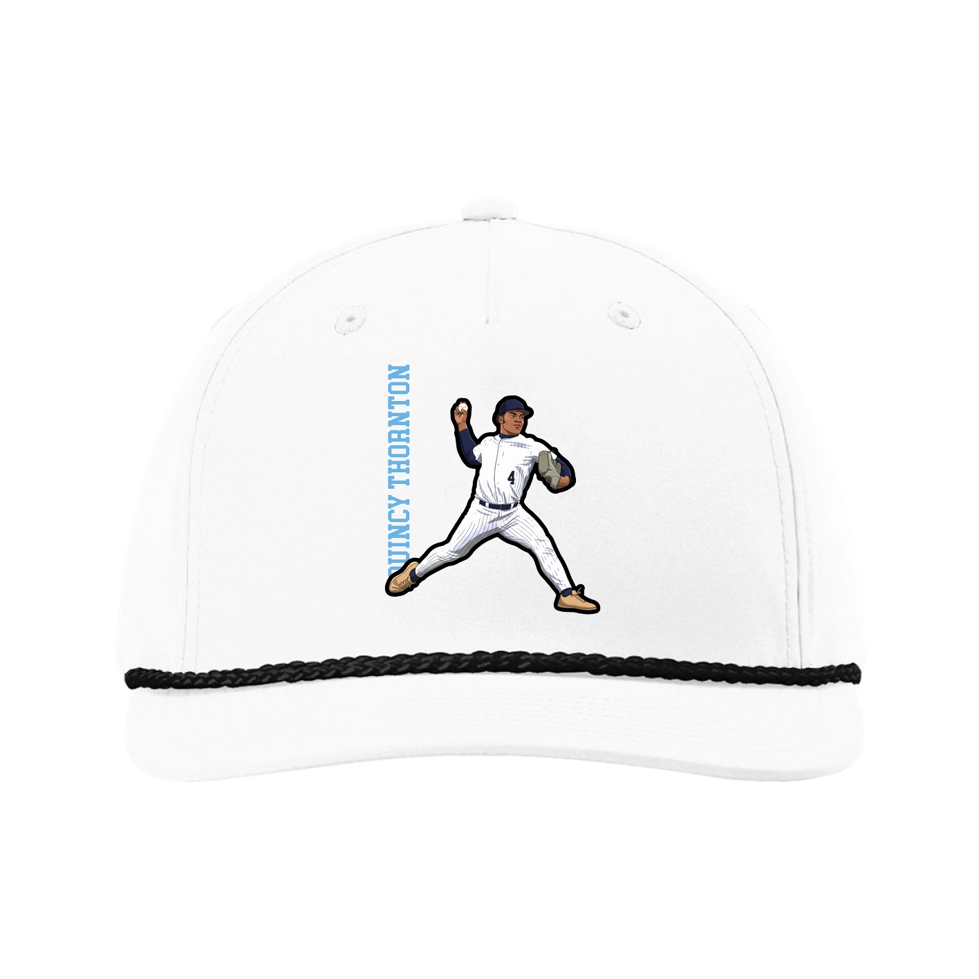 Five-Panel Classic Rope Cap — Name Vertical in White