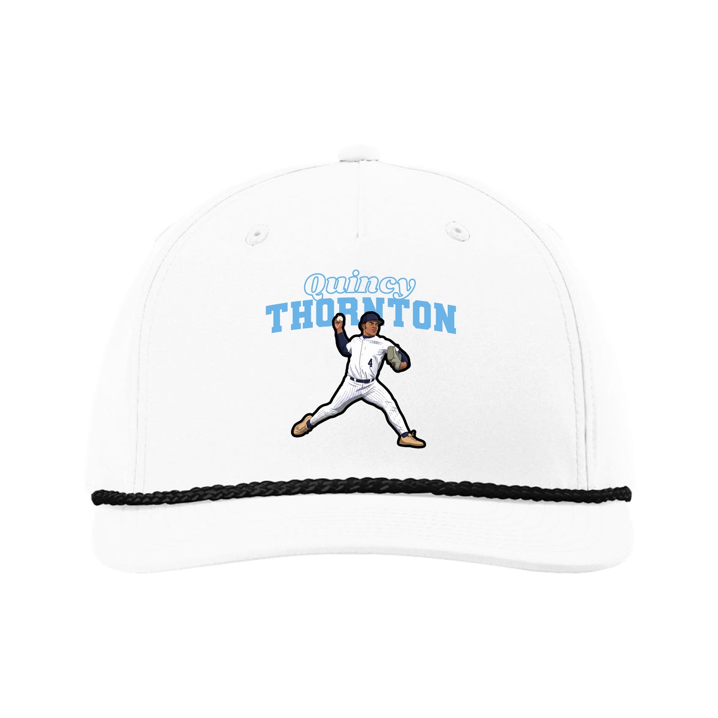 Five-Panel Classic Rope Cap — Name Arch in White