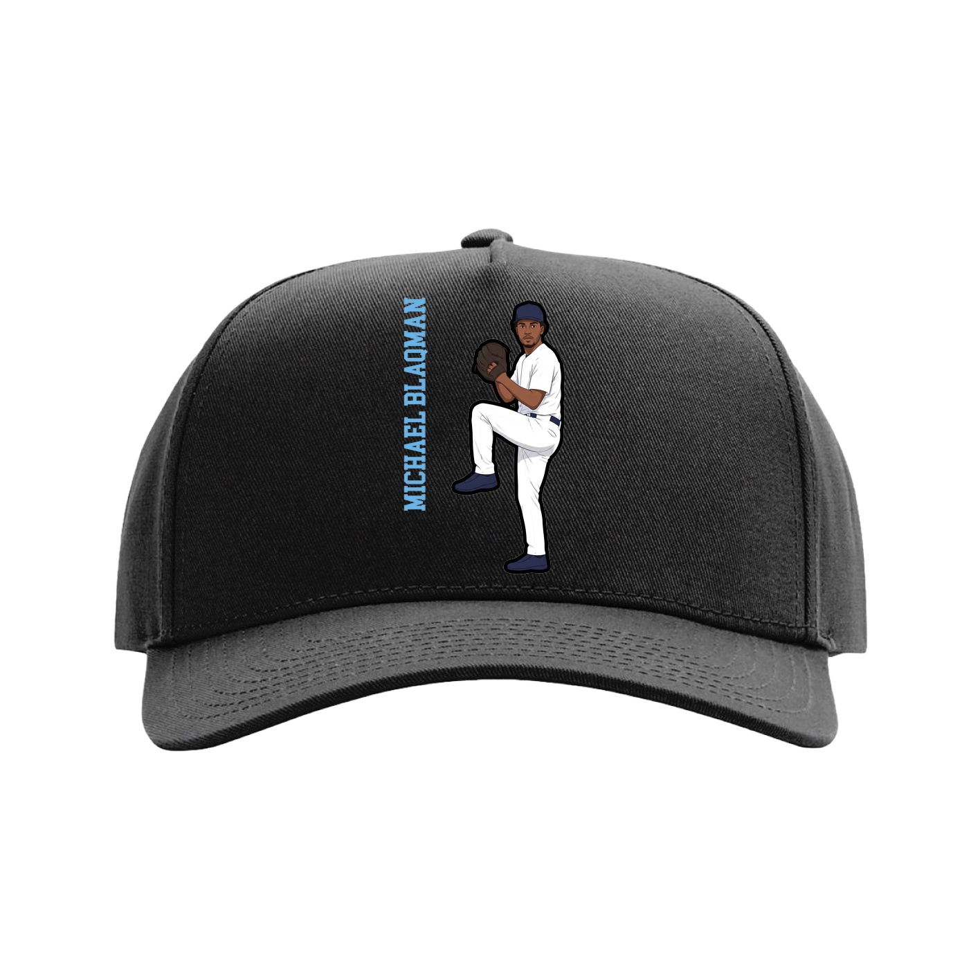 Full Fabric Five-Panel Champ Cap — Name Vertical in Black