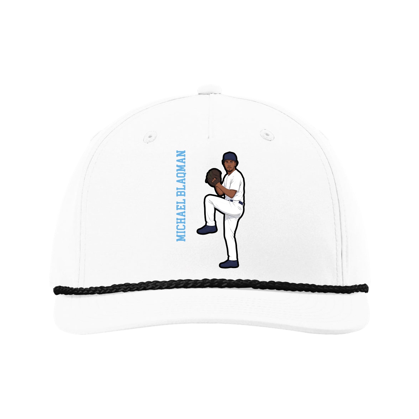 Five-Panel Classic Rope Cap — Name Vertical in White