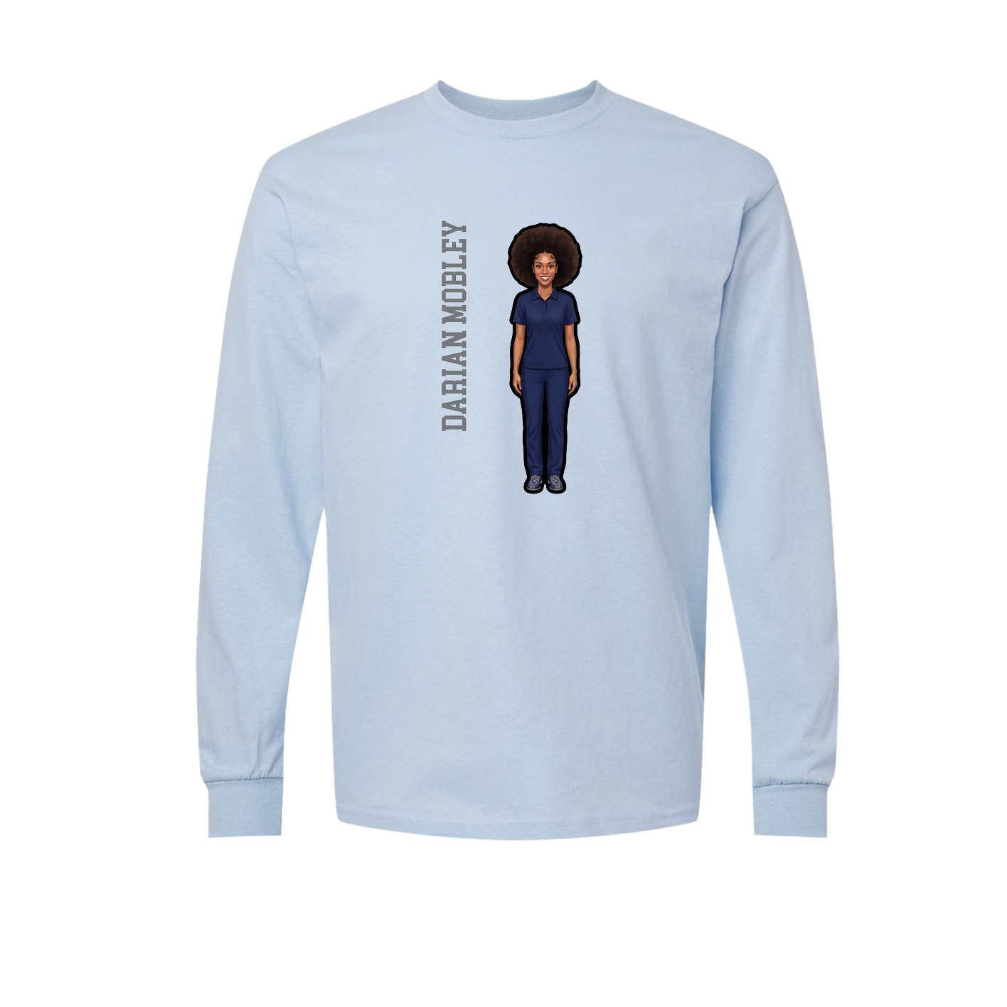 Long Sleeve Tee — Name Vertical in Light Blue