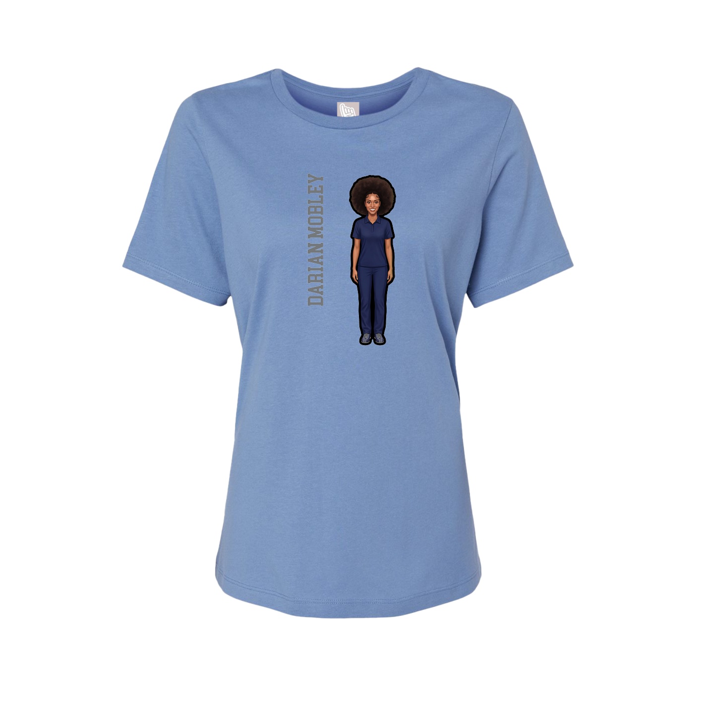 Womens Tee — Name Vertical in Powder Blue