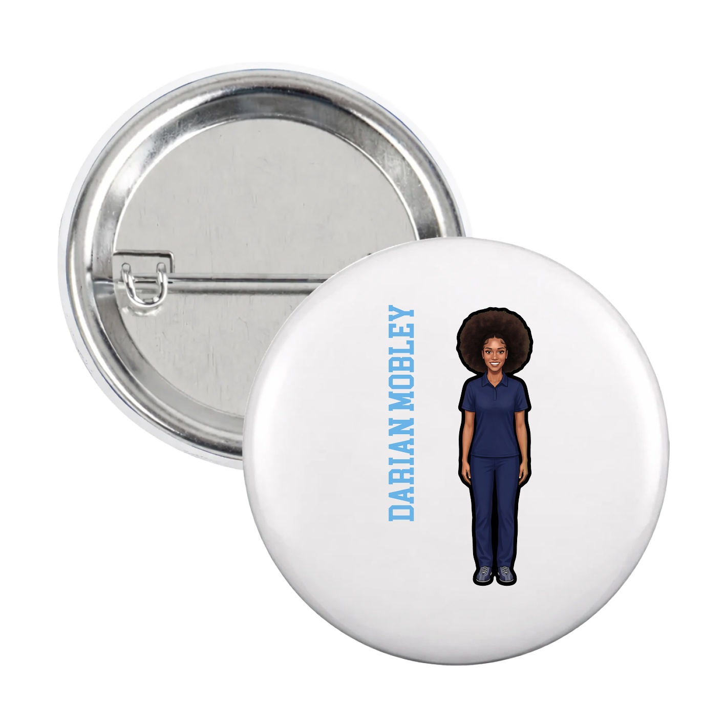 Game Day Button — Name Vertical in White