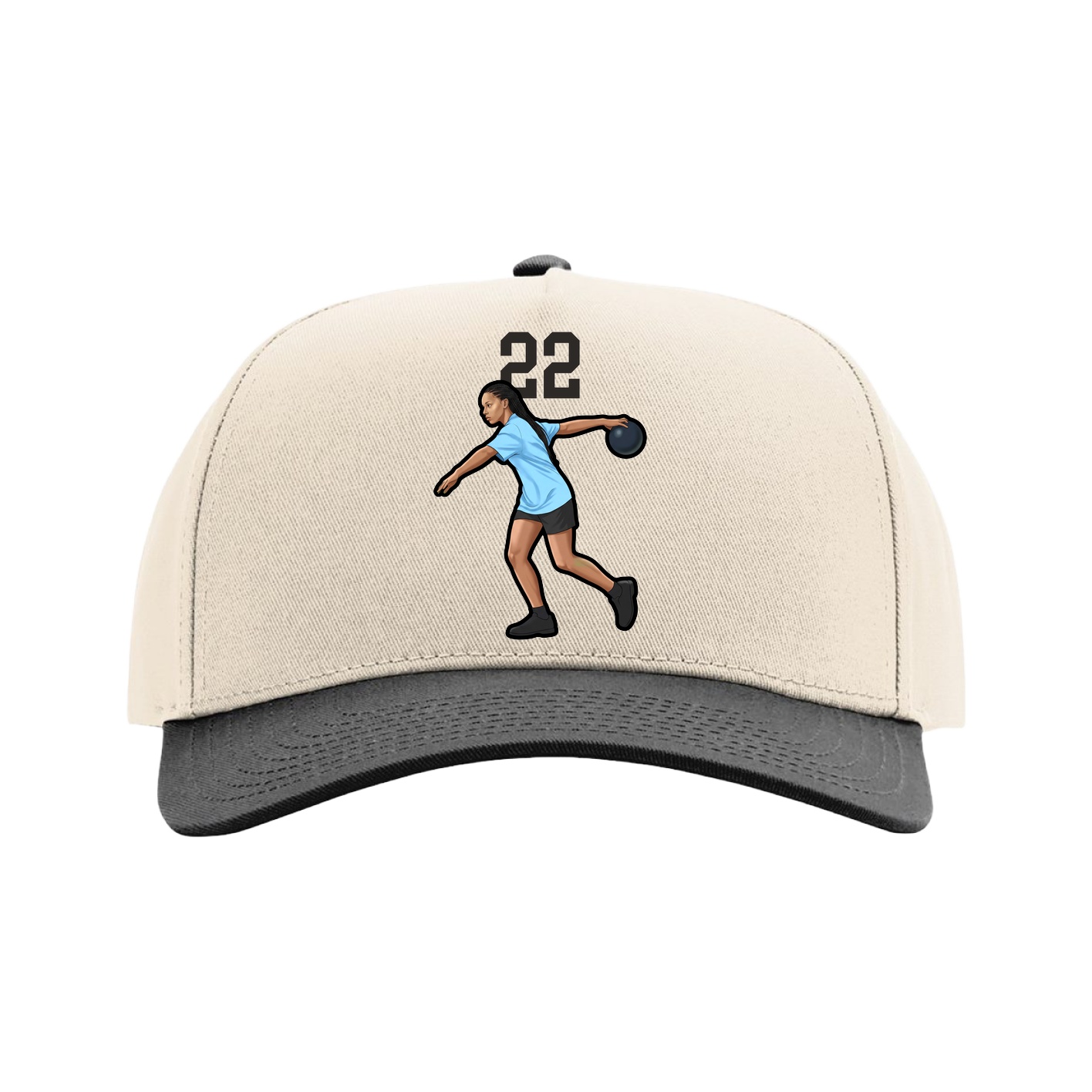 Full Fabric Five-Panel Champ Cap — Number Top in Cream/Black