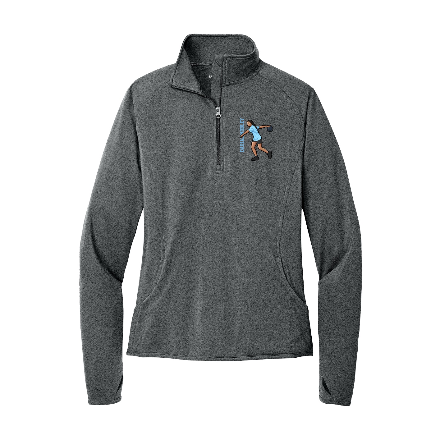 Women's Q-Zip Pullover — Name Vertical in Grey
