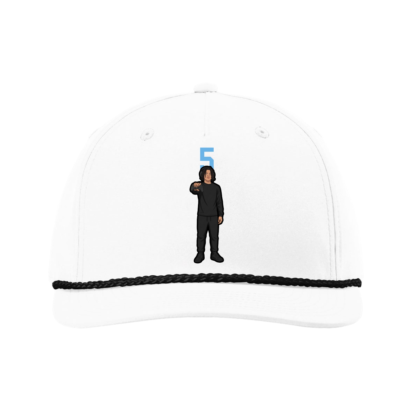 Five-Panel Classic Rope Cap — Number Top in White
