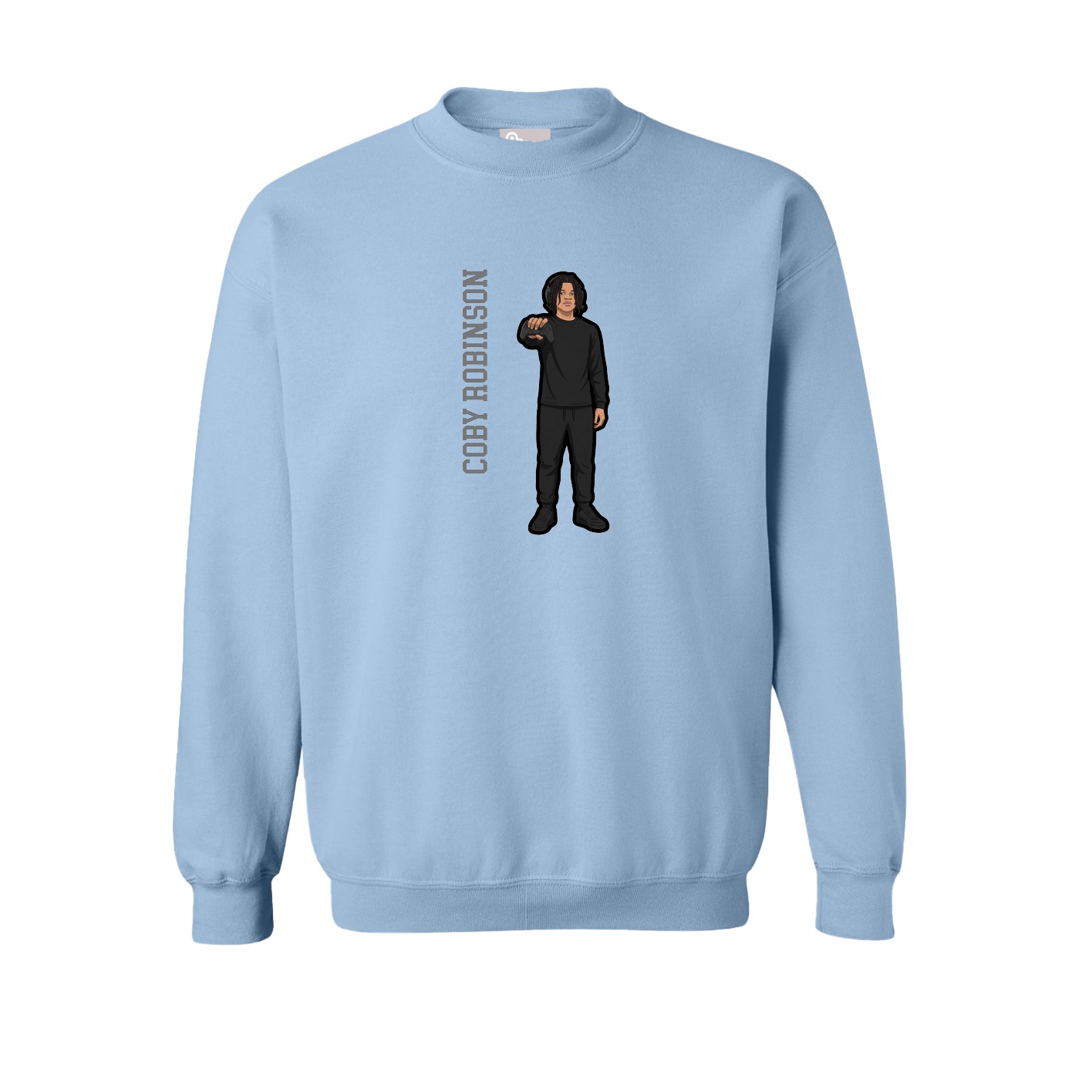 Fleece Crew — Name Vertical in Light Blue