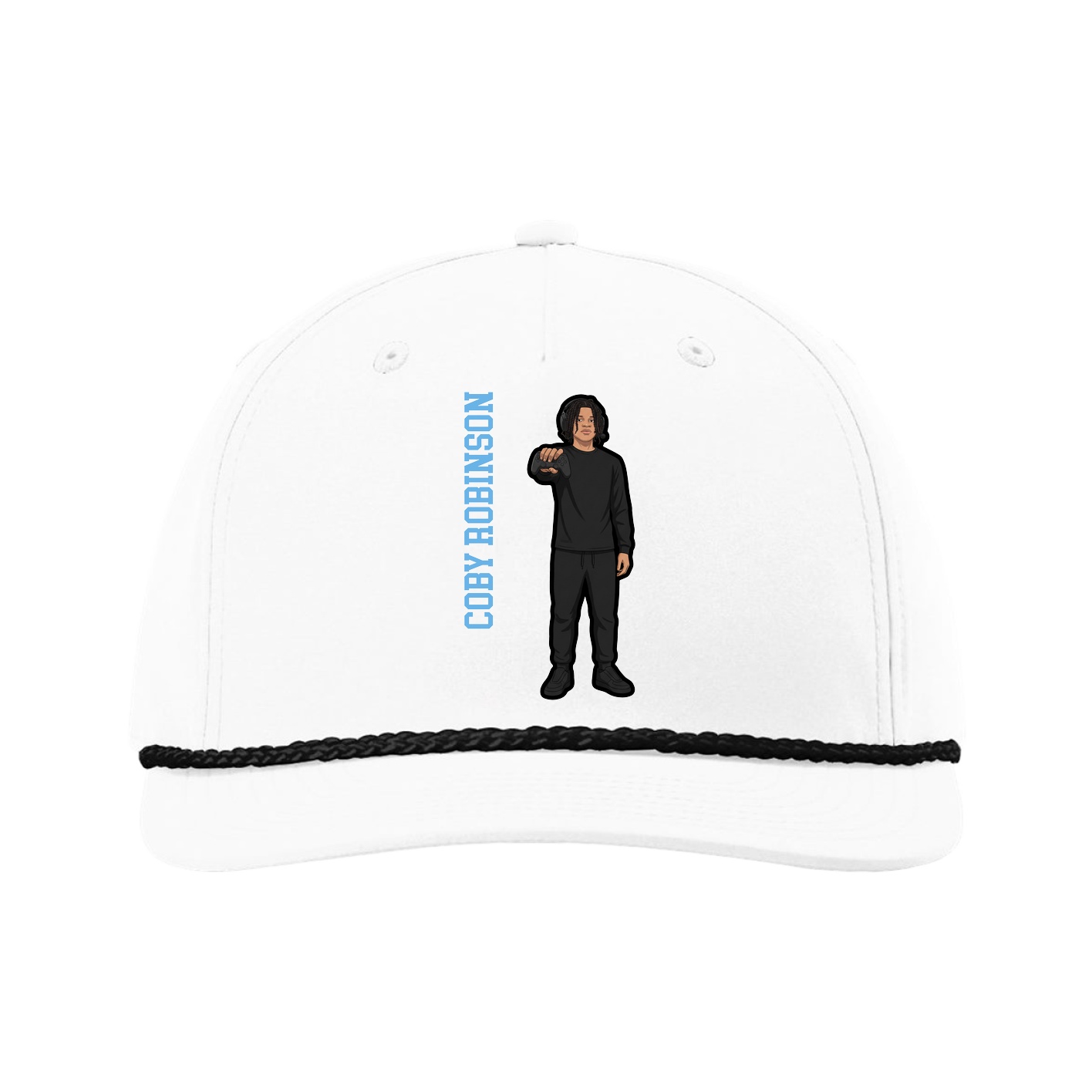 Five-Panel Classic Rope Cap — Name Vertical in White