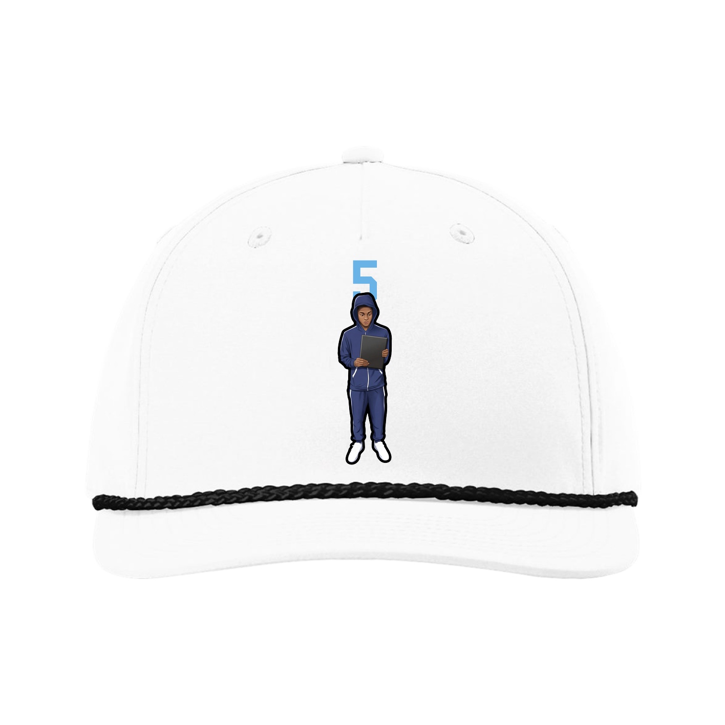 Five-Panel Classic Rope Cap — Number Top in White