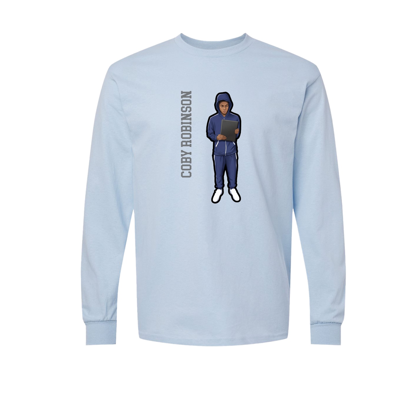 Long Sleeve Tee — Name Vertical in Light Blue