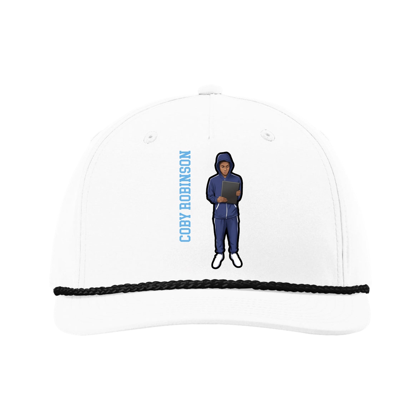 Five-Panel Classic Rope Cap — Name Vertical in White