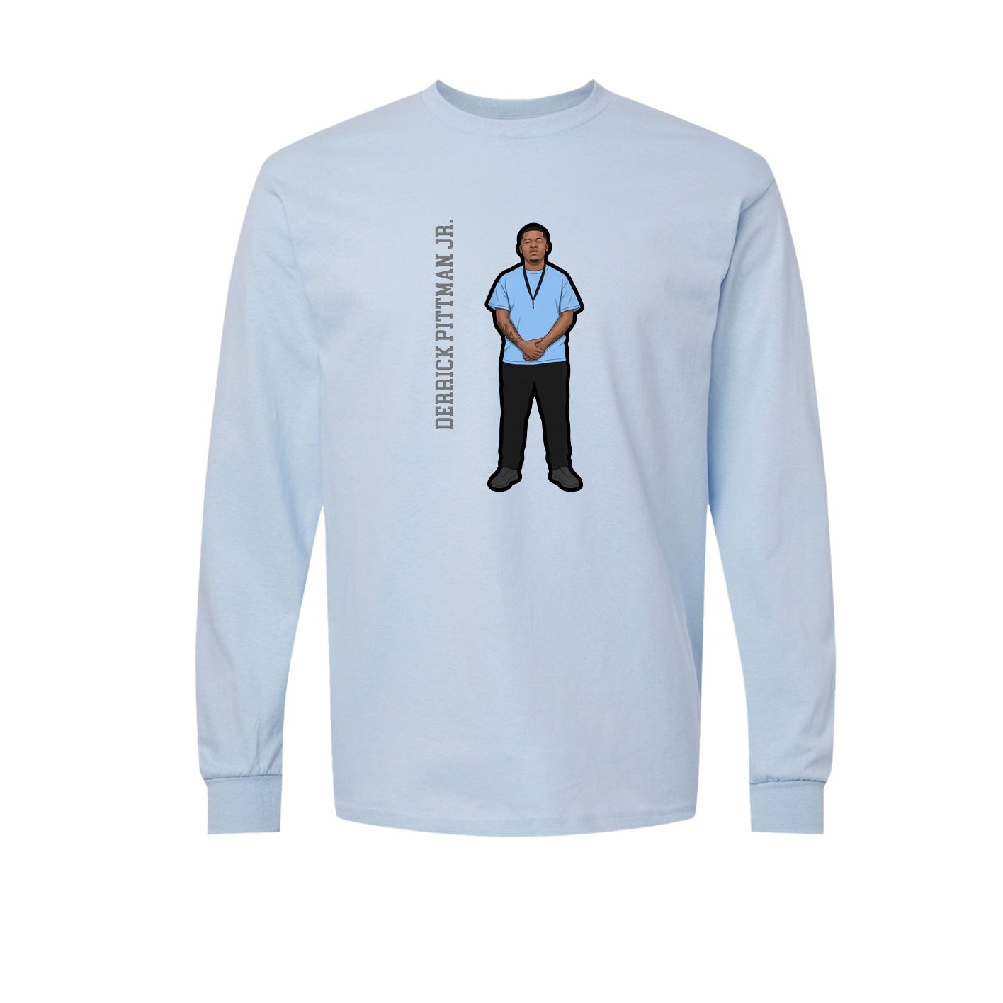 Long Sleeve Tee — Name Vertical in Light Blue