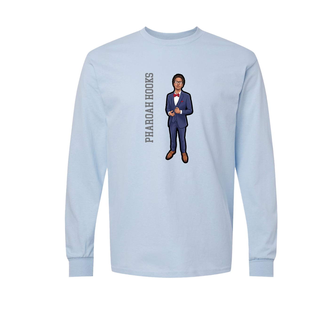 Long Sleeve Tee — Name Vertical in Light Blue