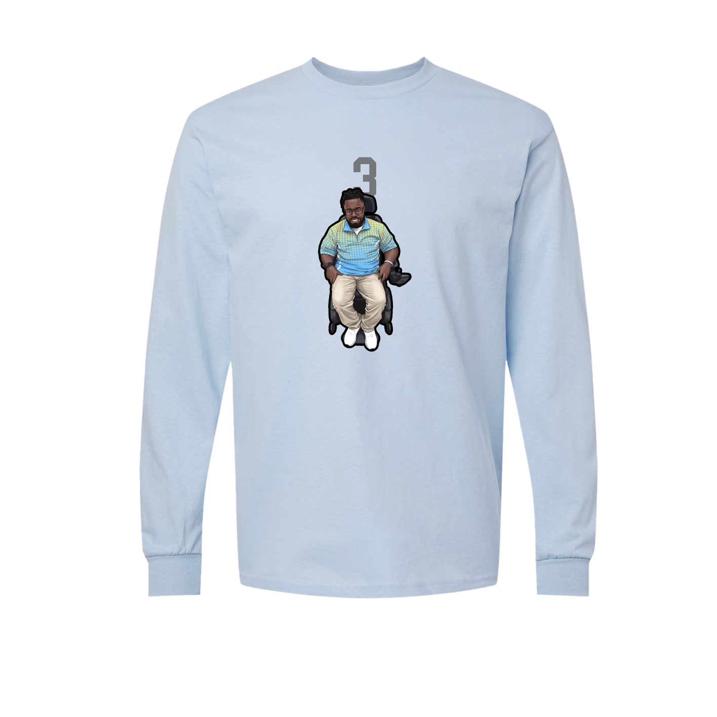 Long Sleeve Tee — Number Top in Light Blue