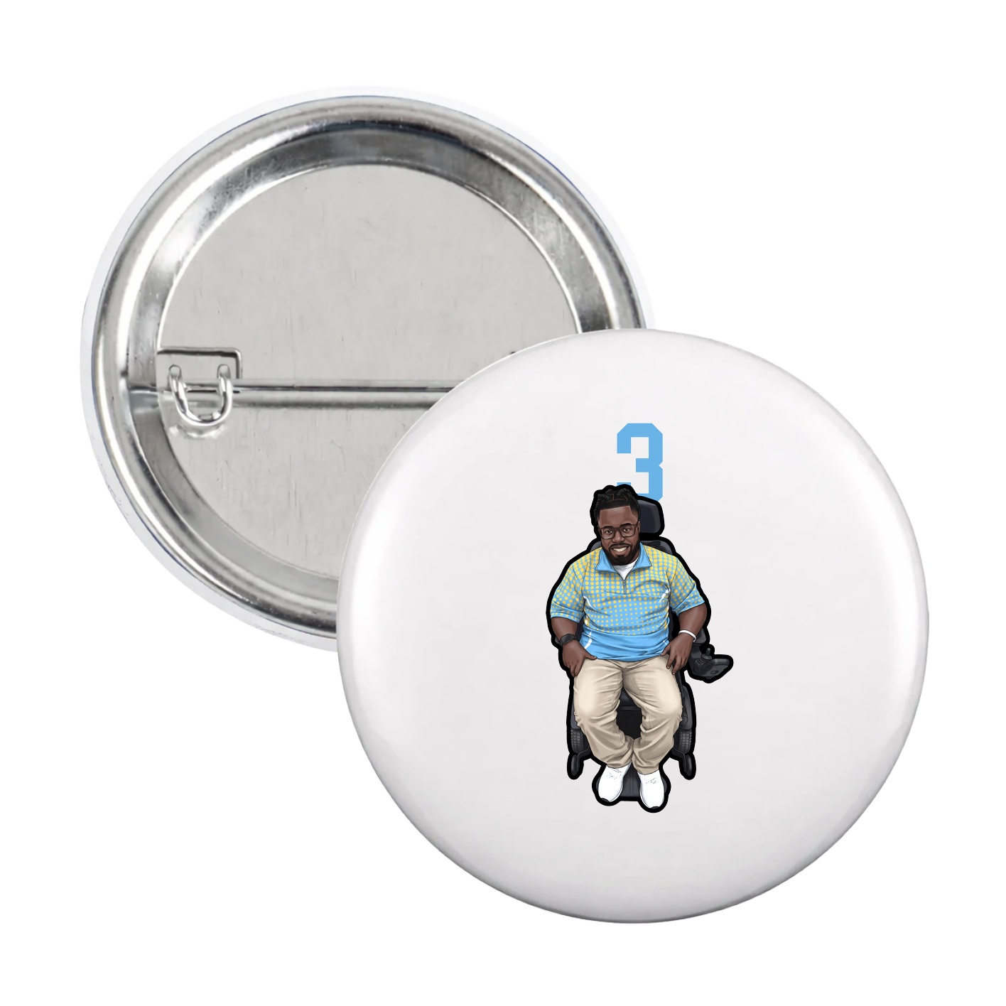 Game Day Button — Number Top in White